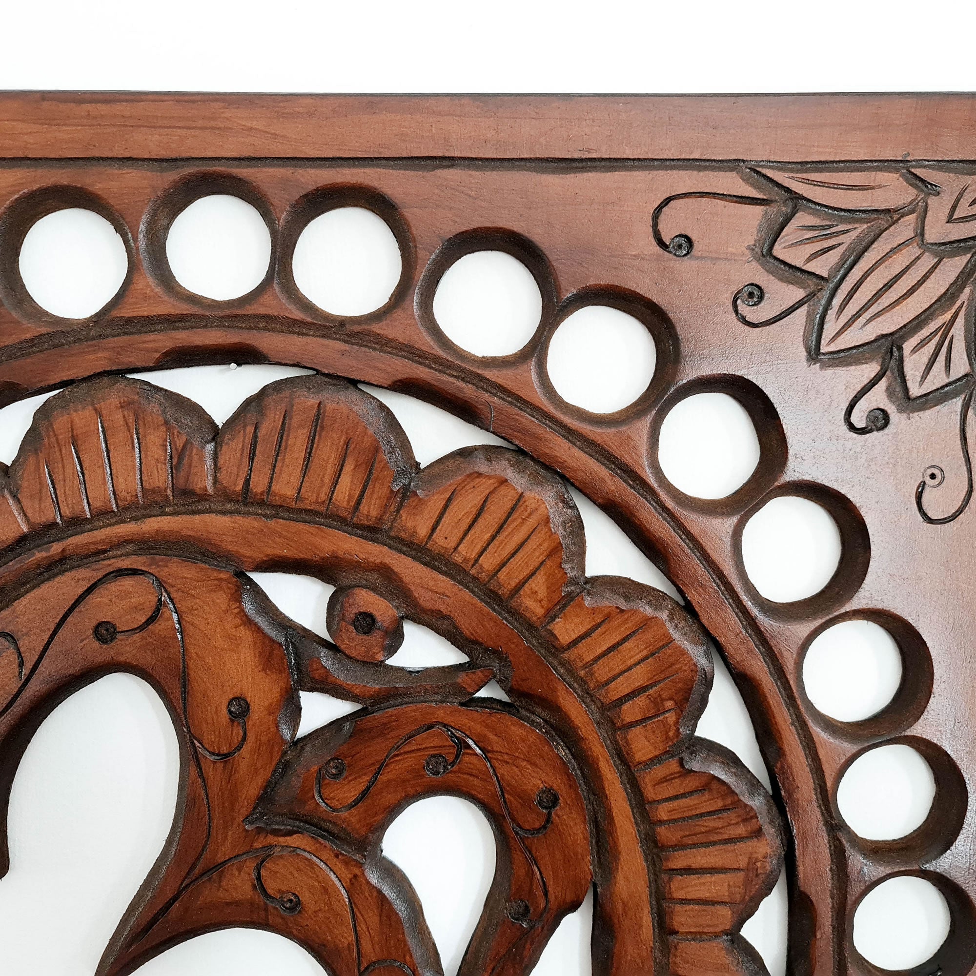 Handmade Carved Wooden Decorative Wall Art OM Mantra Mandir Meditation - Easternada