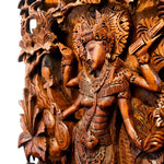 Goddess Saraswati Carved Wooden Decorative Hindu Mandir Sculpture Art - Easternada