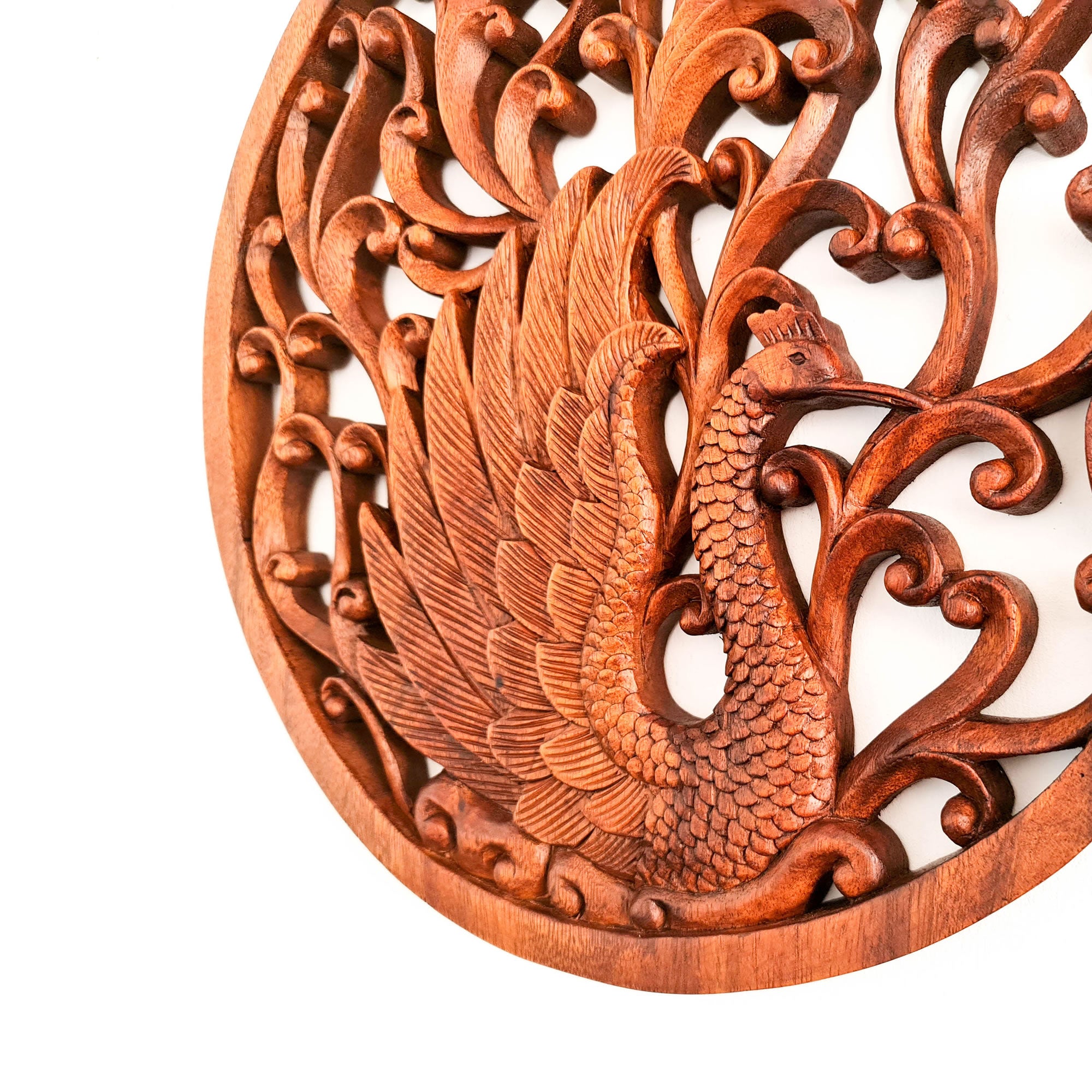 Hand Carved Wooden Wall Art Peacock Decorative Hanging Gift. Stunning wood carving decoration for any living space. Easternada