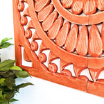 Hand Carved Wooden Wall Art - Large Decorative Mandala Rustic Copper Headboard Sculpture