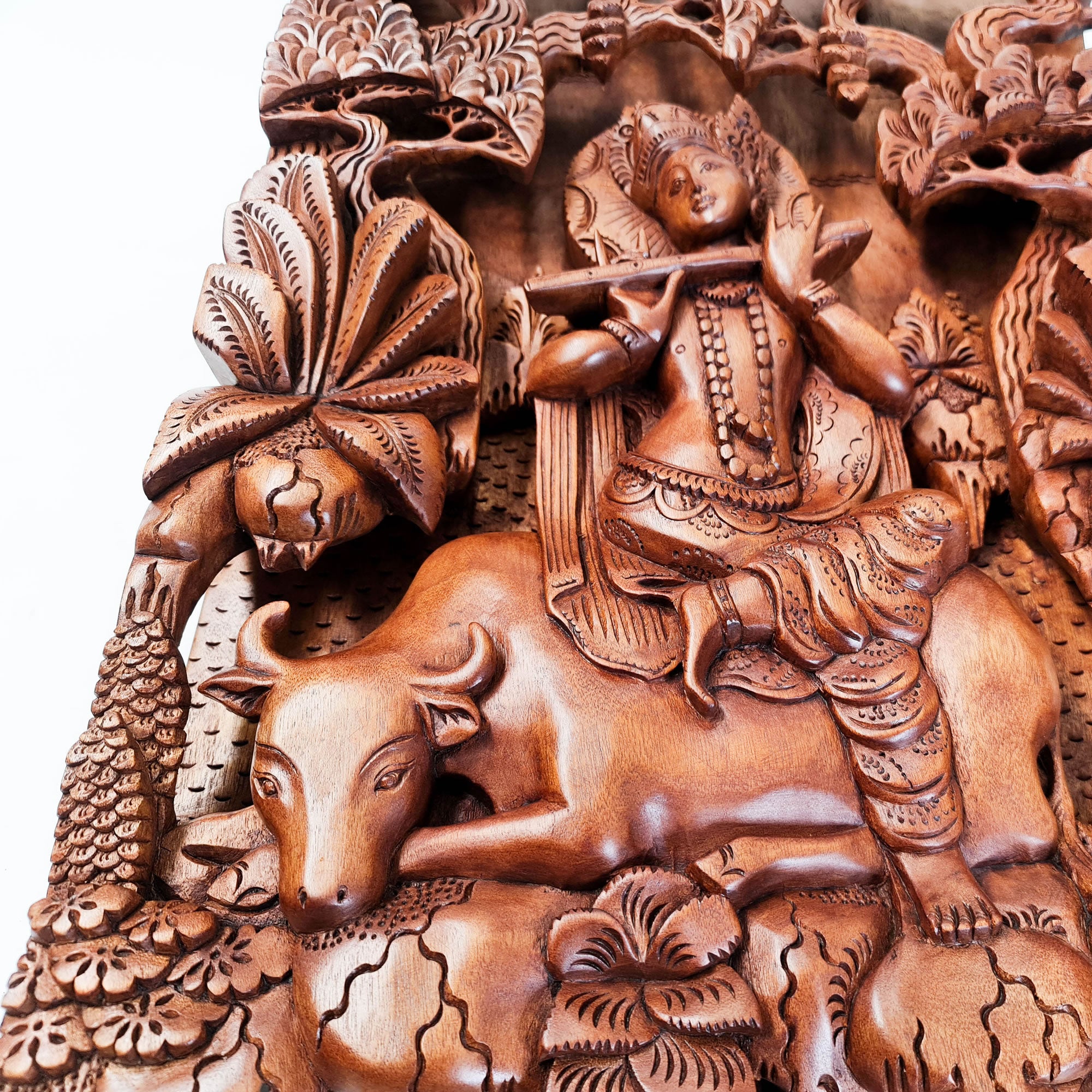 Hand Carved Wooden Hindu God - Hare Krishna Hindu Mandir Sculpture