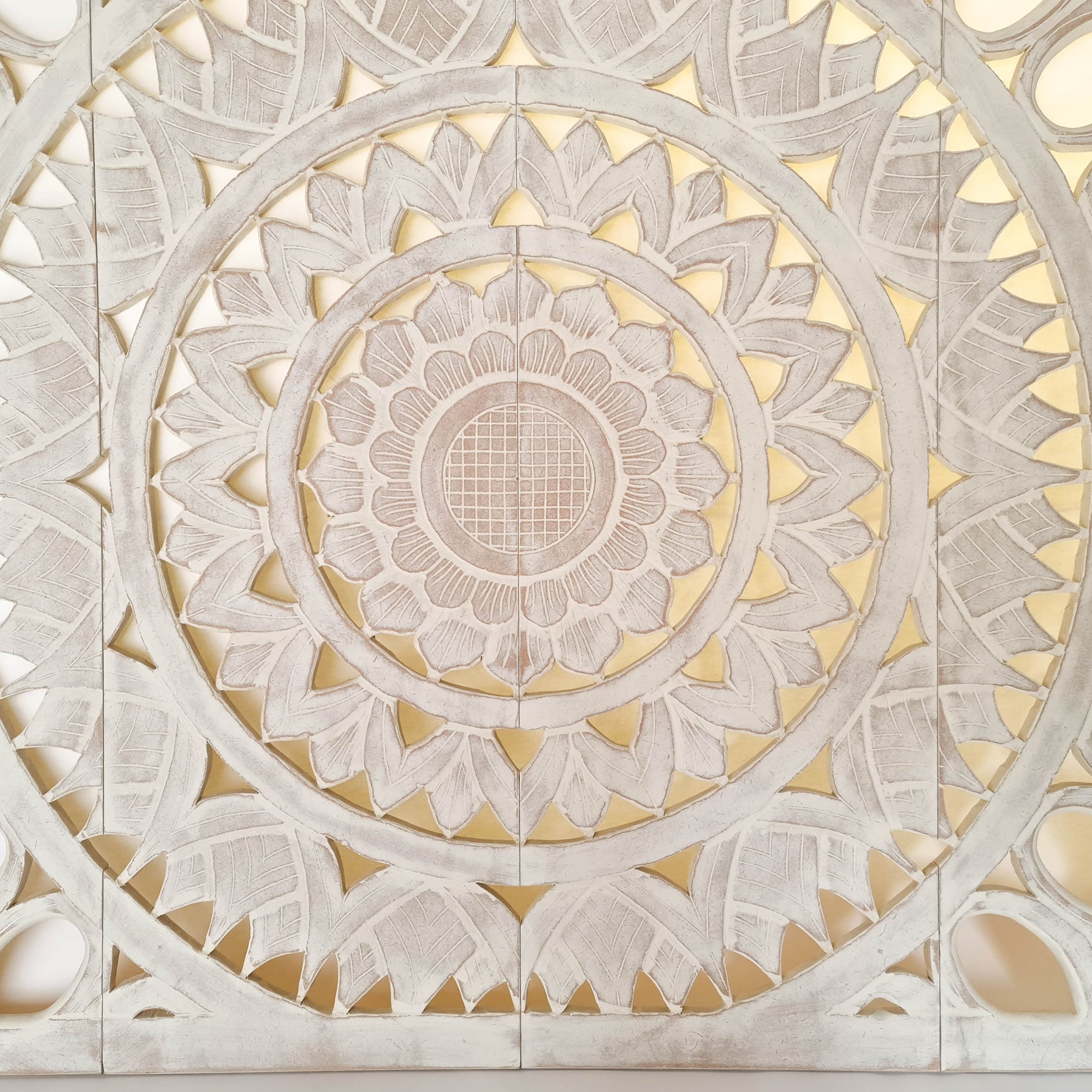 Mandala Headboard Carved Wooden Decorative Panel Art Distressed White Shabby Chic