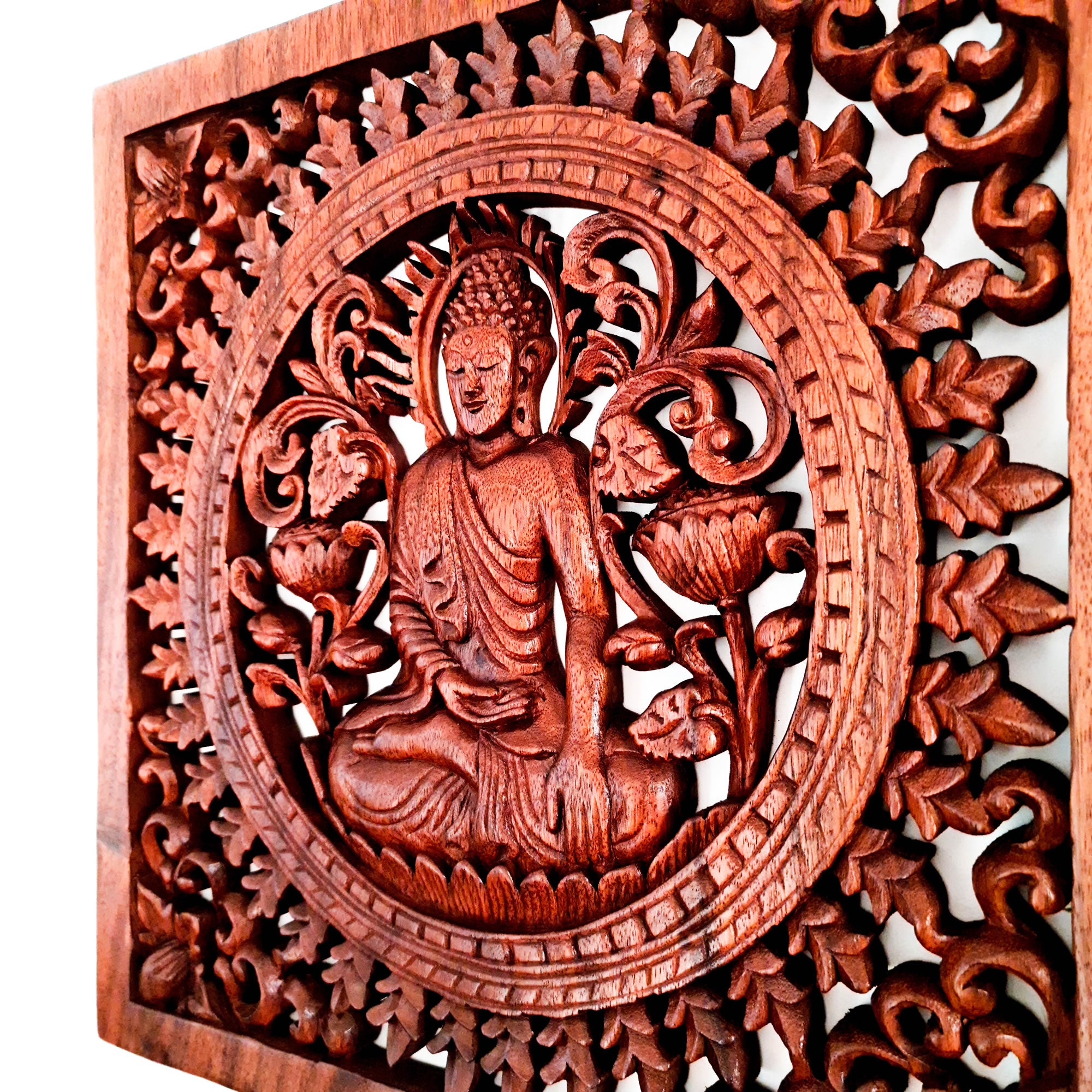 Sitting Buddha Hand-Carved Wooden Wall Art Decorative Hanging. Unique and Timeless Gift Idea