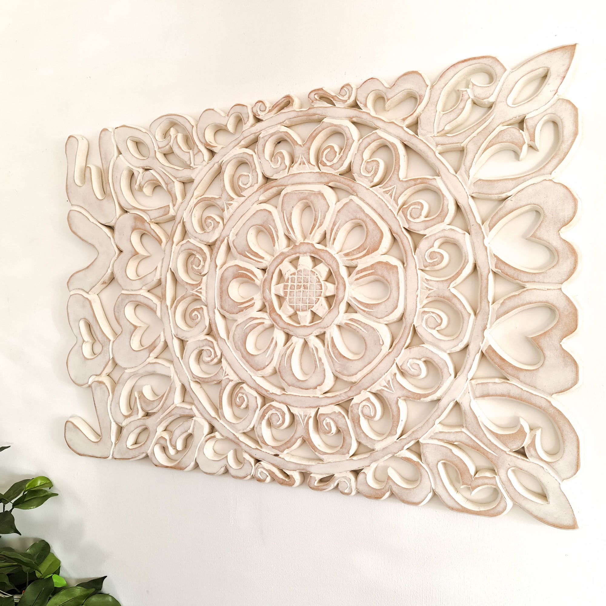 Handmade Carved Wooden Decorative Wall Art Lotus Headboard LOVE - A perfect gift for a loved one