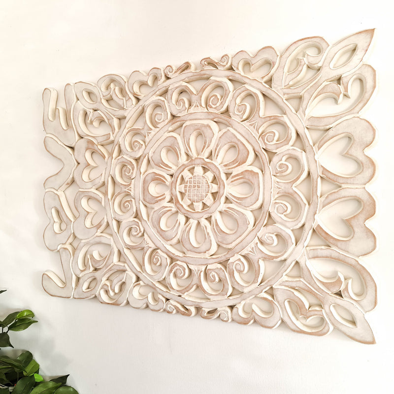 Handmade Carved Wooden Decorative Wall Art Lotus Headboard LOVE - A perfect gift for a loved one