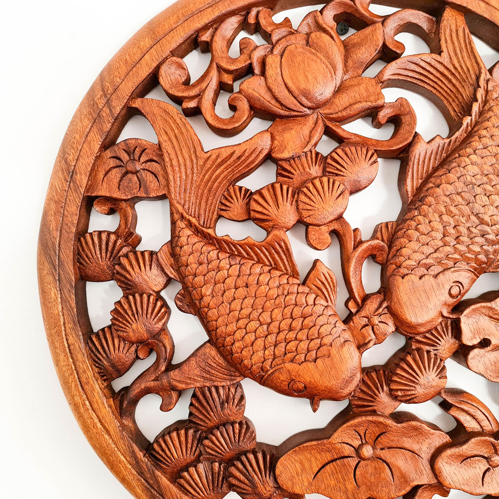 Hand Carved Wooden Wall Art Koi Fishes Decorative Hanging - A perfect Good luck Gift