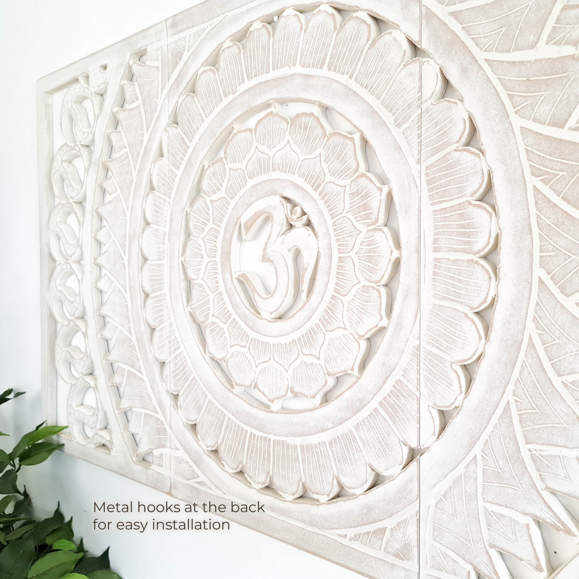 Hand Carved Wooden Wall Art - OM Headboard Decorative Mandala Panel