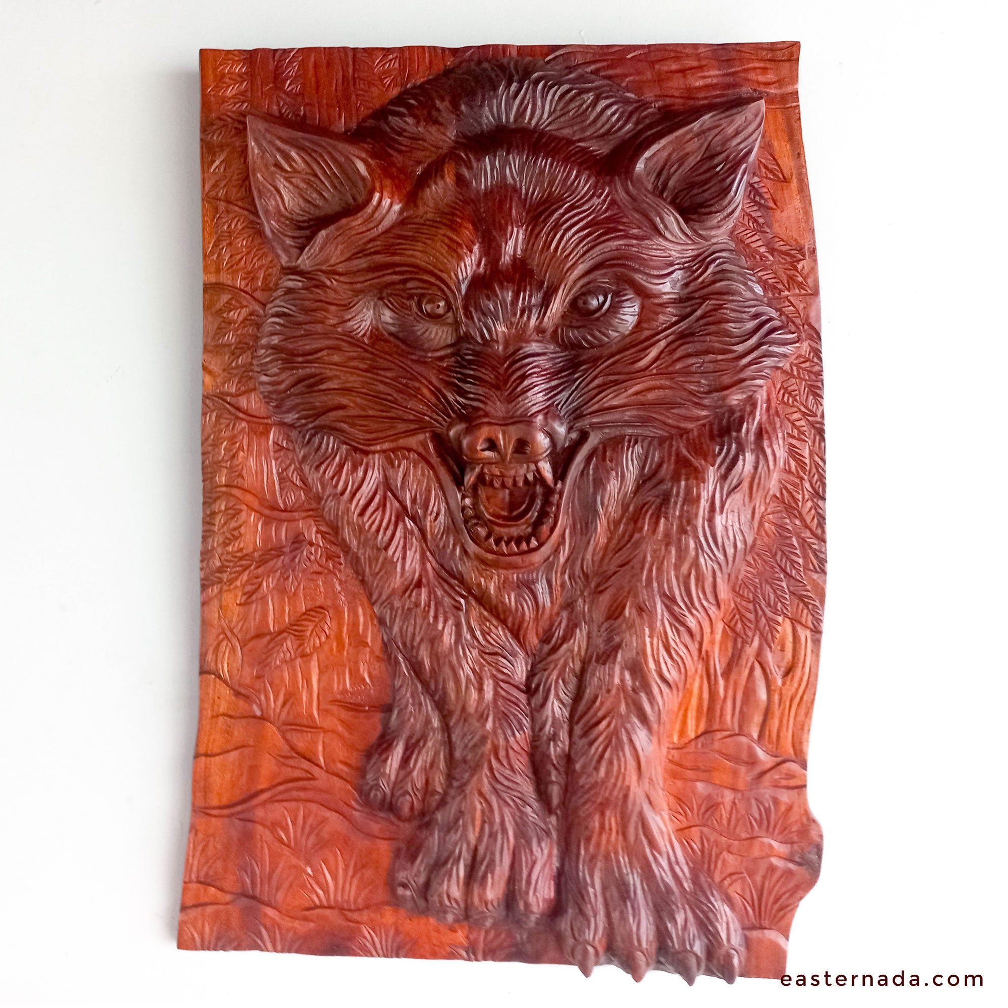 Hand Carved Wolf Decorative Teakwood Sculpture Wall Art