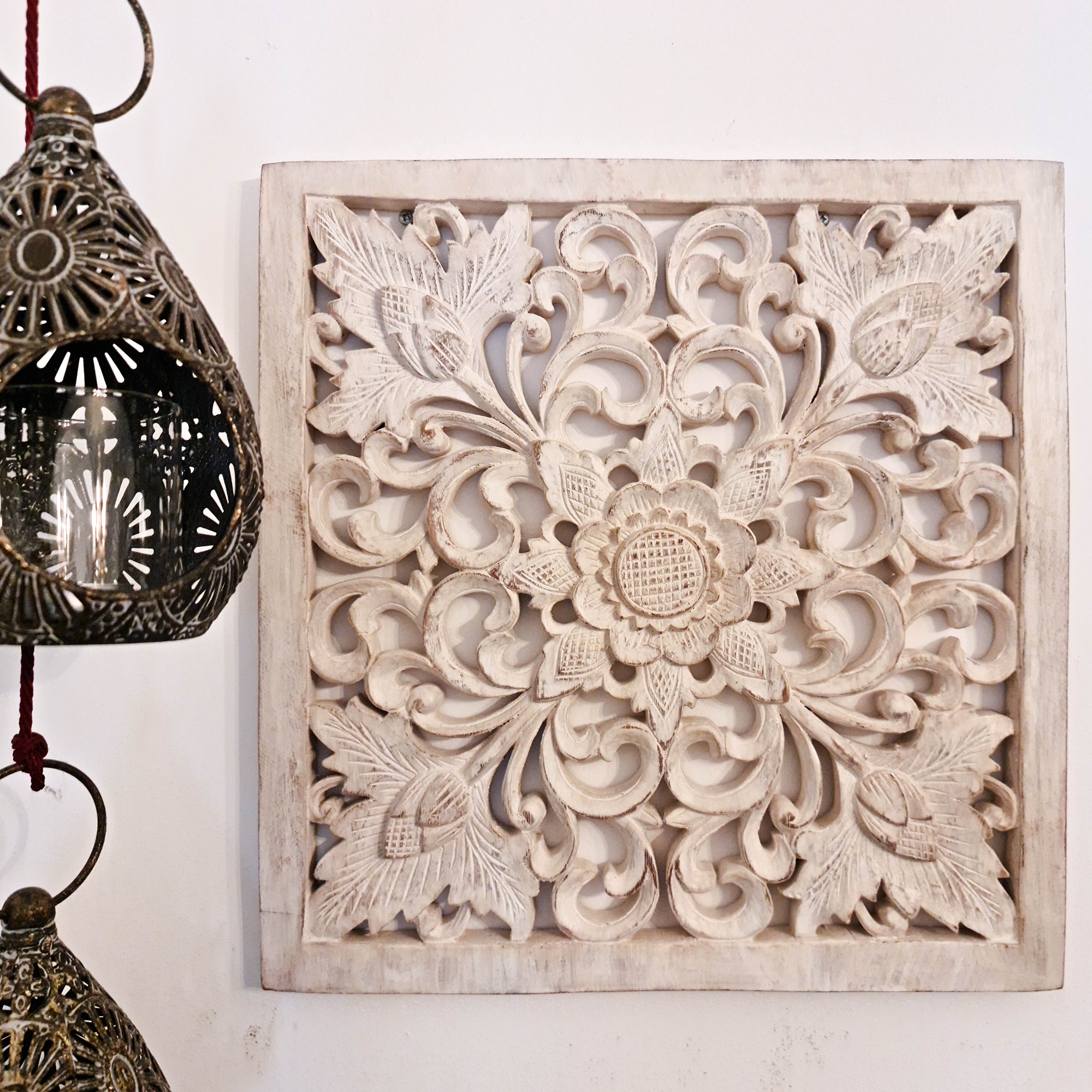 Bohemian Decorative Wall Art Sculpture Room Decore Headboard Mandala Distressed White Shabby Chic | Easternada