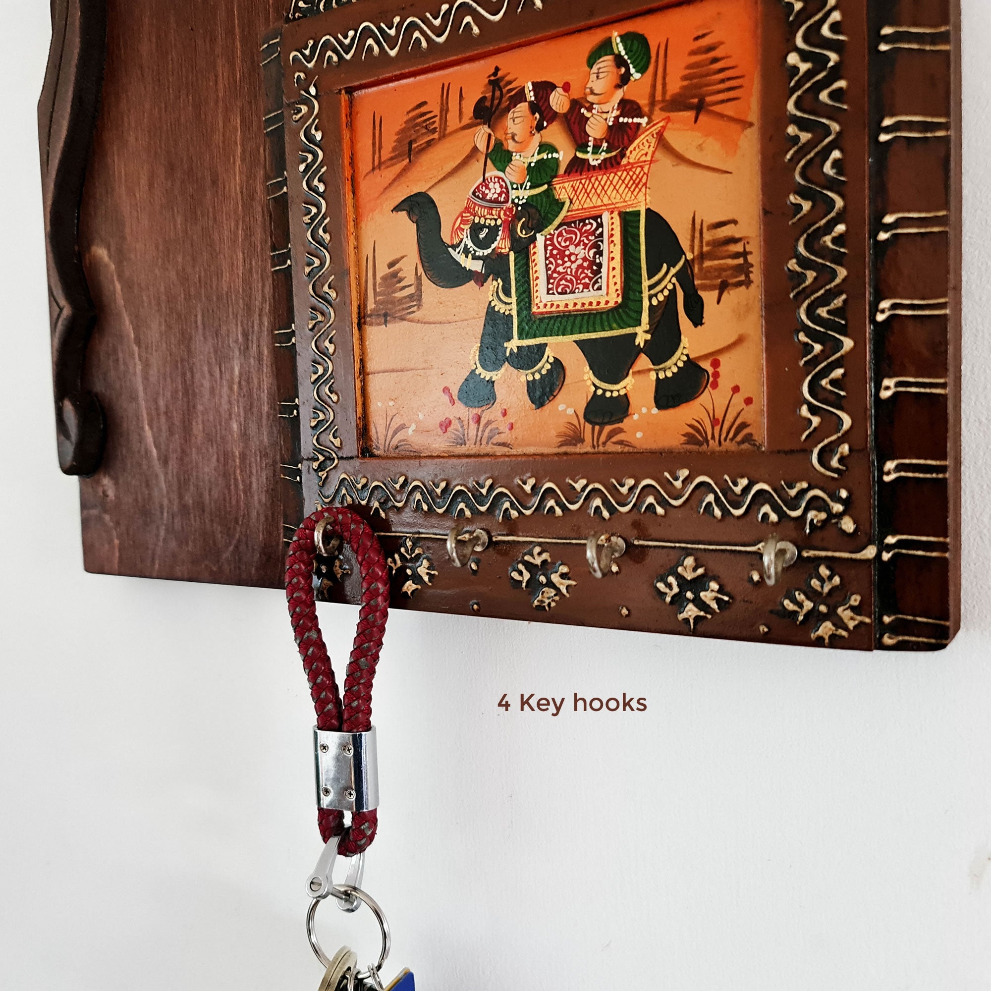 Handmade Hand-painted Carved Wood Wall Art Decorative Hanging Key Holder Hooks Storage
