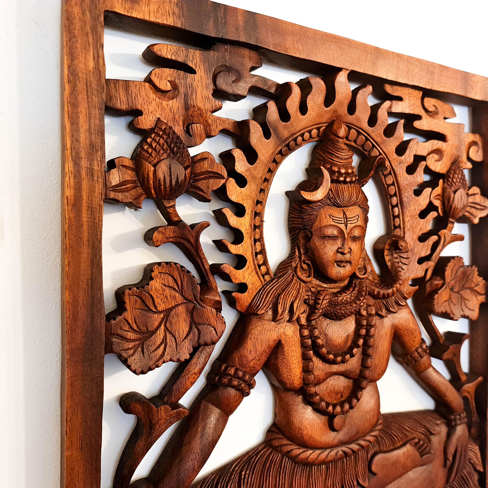Lord Shiva Siva Carved Wooden Decorative Panel Sculpture Mandir Hindu Art Décor