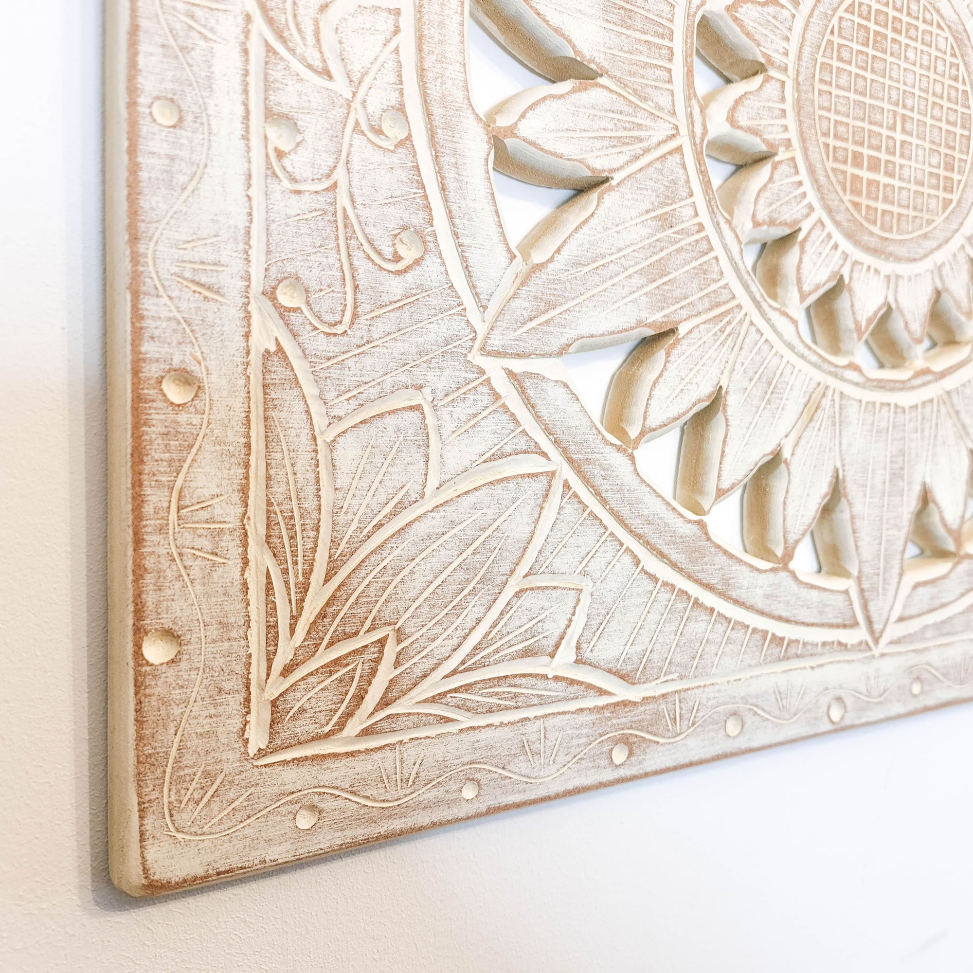Carved Wooden Wall Art - Decorative Mandala Yoga Distressed Eco Panel Headboard Sculpture