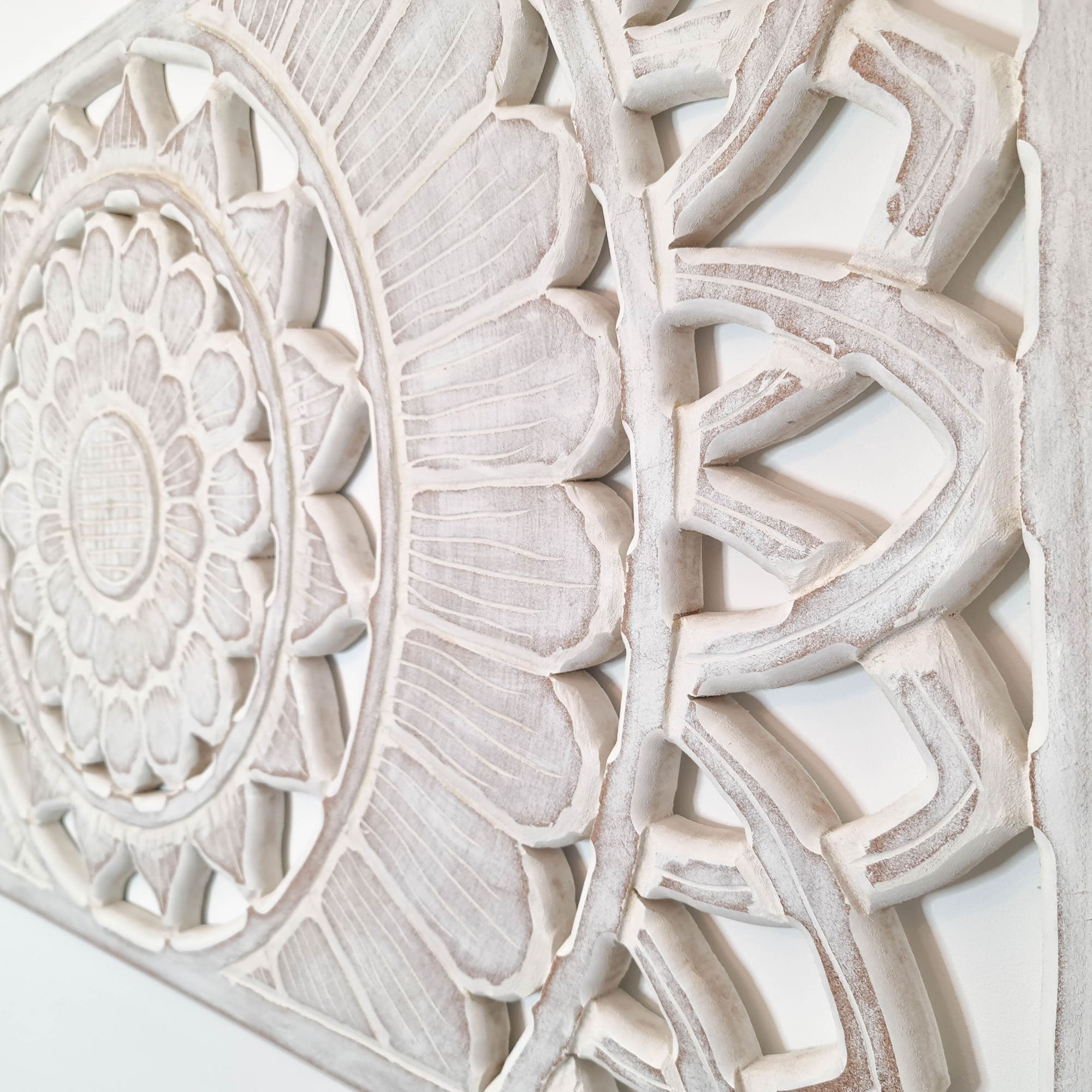 Hand Carved Wooden Wall Art - Large King Headboard Decorative Mandala Panel