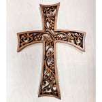 Christian Prayer Cross Tree of Life Carved Wooden Decorative Panel Sculpture Art