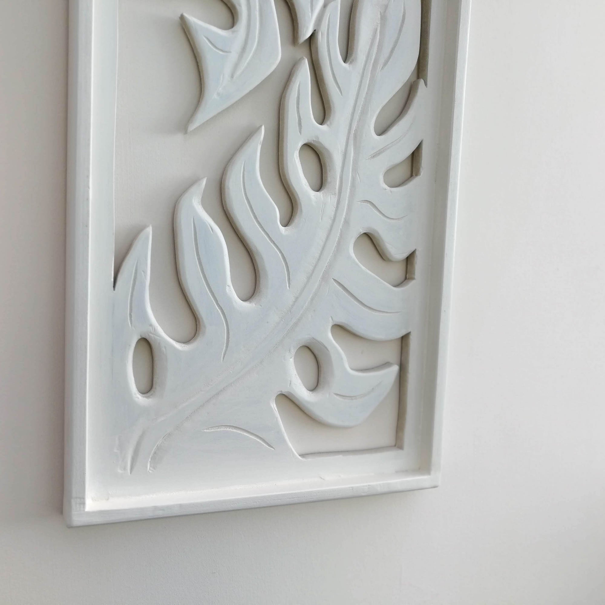 Coming Soon - Carved Wooden Decorative Leaves Panel Art Sculpture White