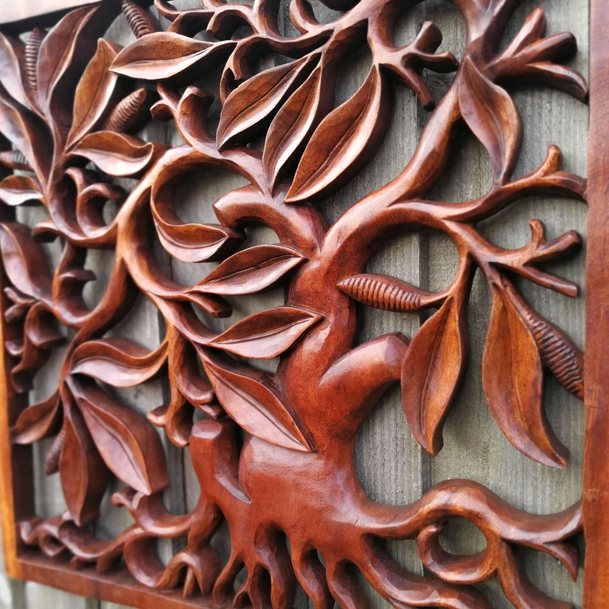 Hand Carved Wooden Decorative Panel Art Sculpture Tree of Fortune