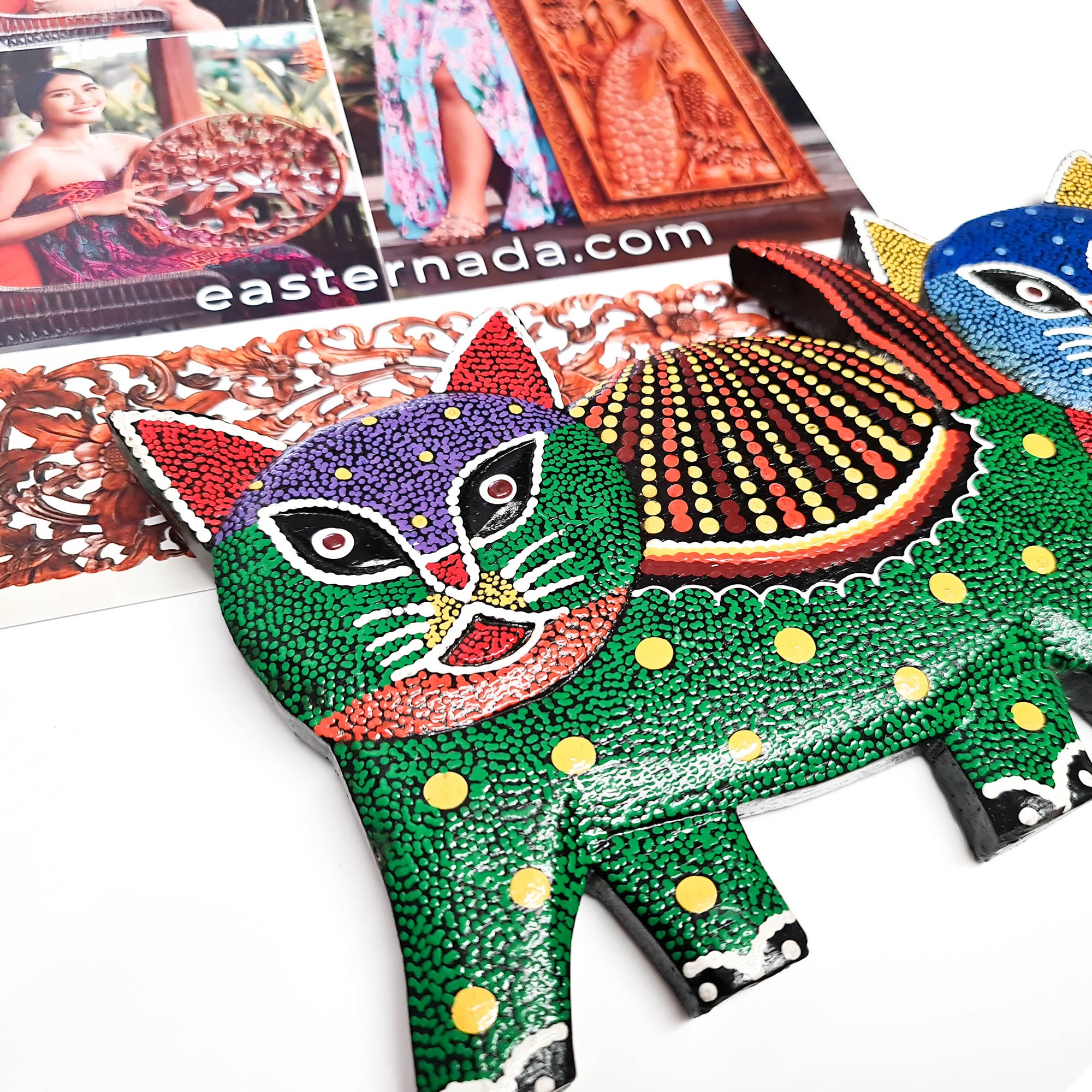 Tropical Wall Hanging - Hand-Carved painted wooden Tropical decoration