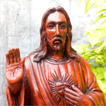 Hand-carved out of solid hardwood this sculpture is quite unique and rare. The image depicts the Lord Jesus Christ with beautiful detail. A stunning Masterpiece. Bring home the blessings of Jesus The Savior. Easternada