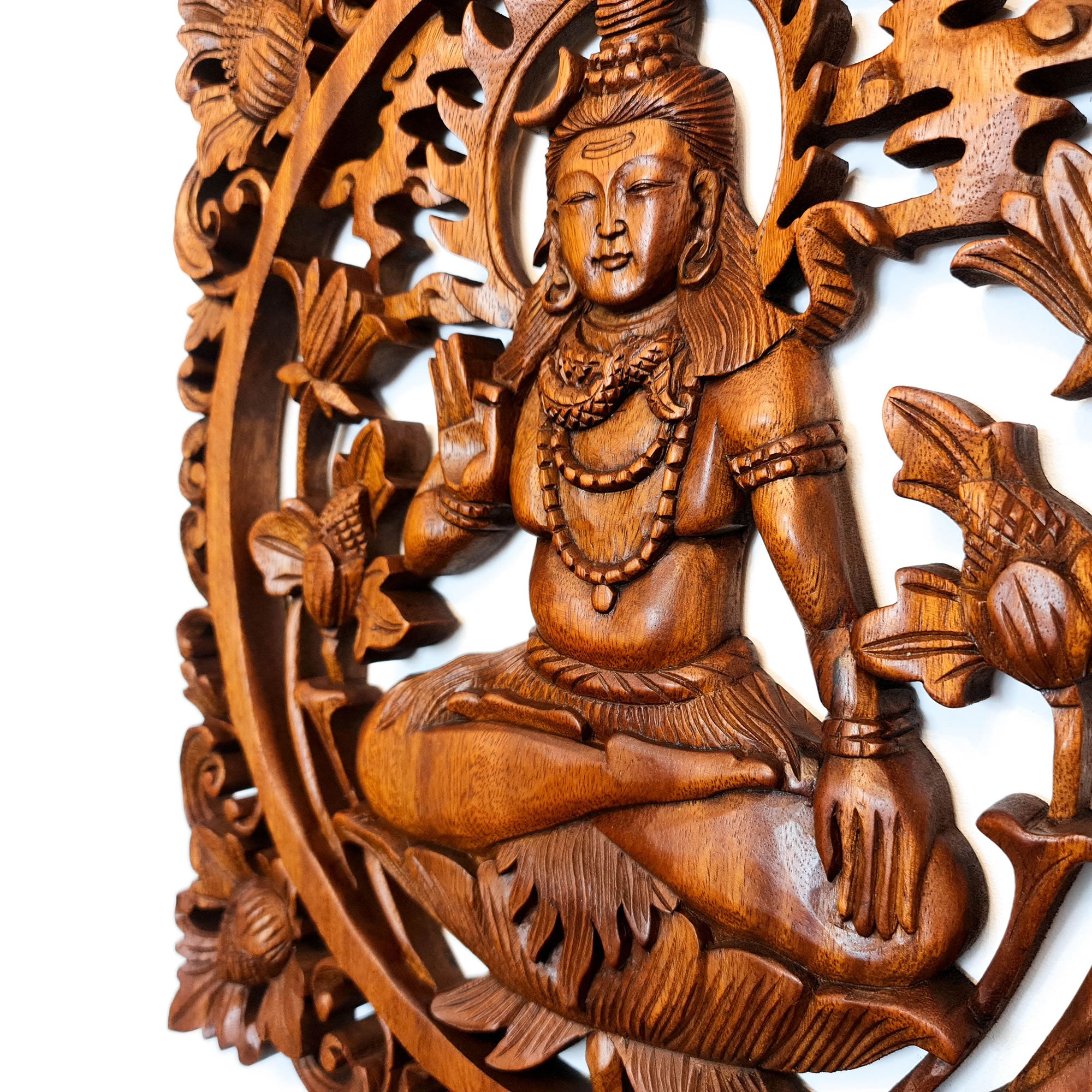 Hindu God Lord Shiva Siva Wooden Wall Art Sculpture Decoration Yoga Temple Mandir -Easternada