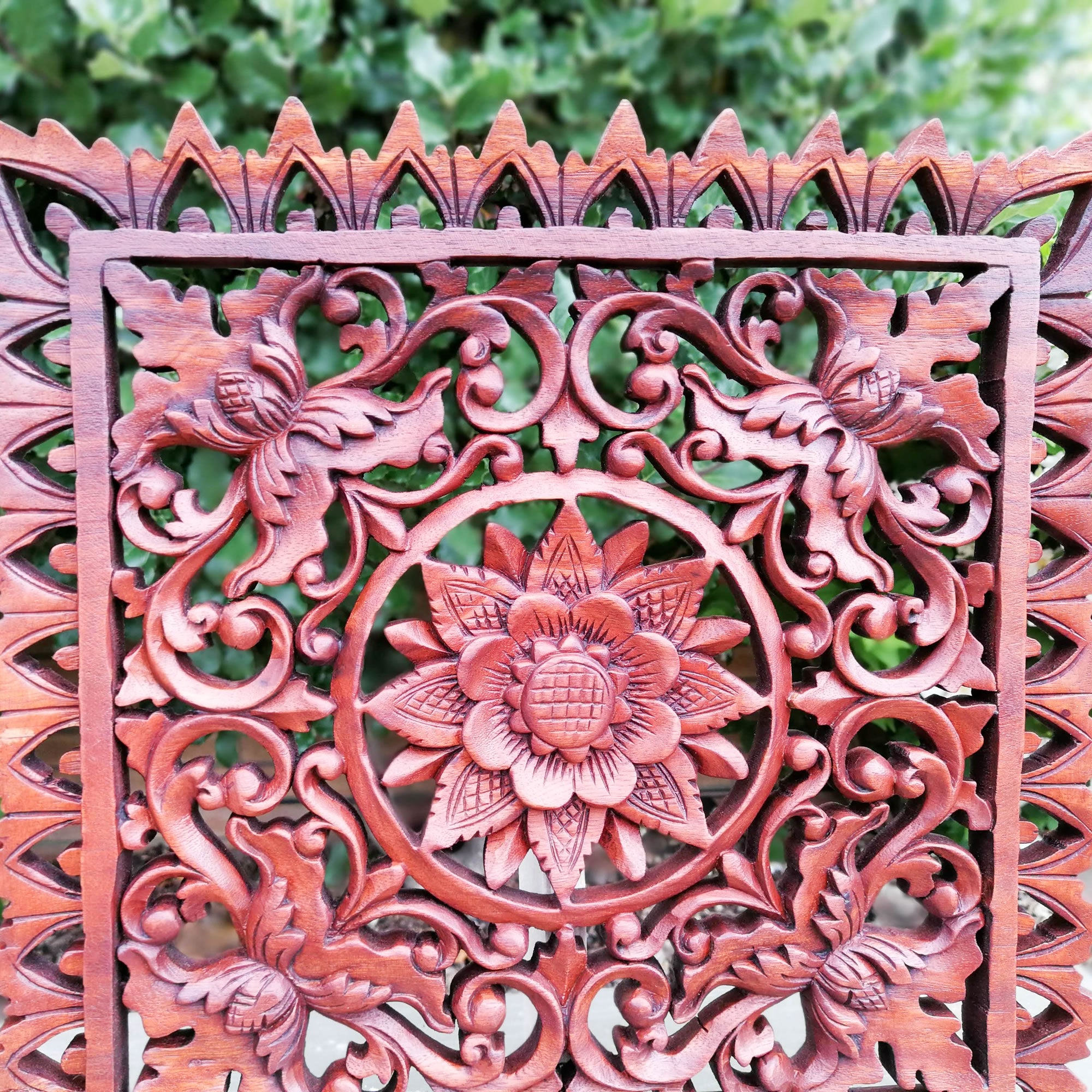 Hand Carved Wooden Decorative Panel Art Sculpture Mandala Yoga Square