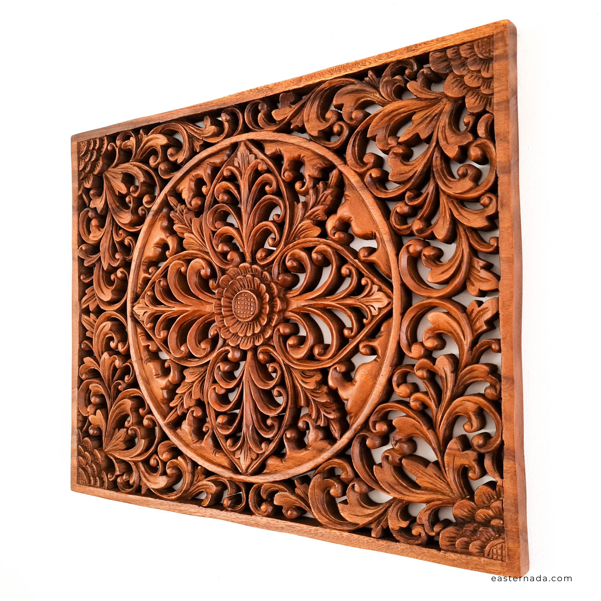 Mystic Lotus Mandala Hand Carved Wooden Room Decorative Large Headboard Wall Art Sculpture