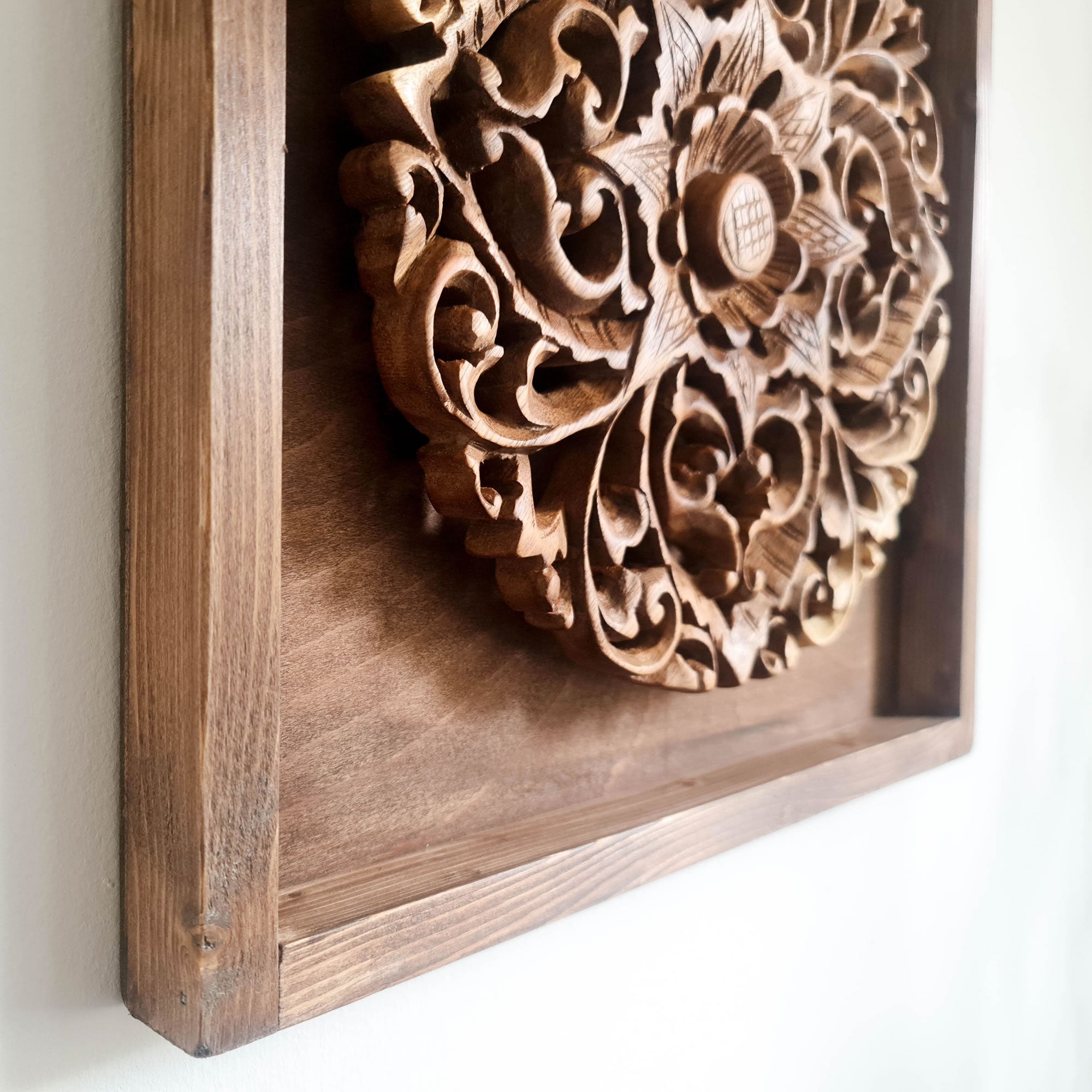 Hand Carved Wooden Decorative Mandala Framed Wall Art.