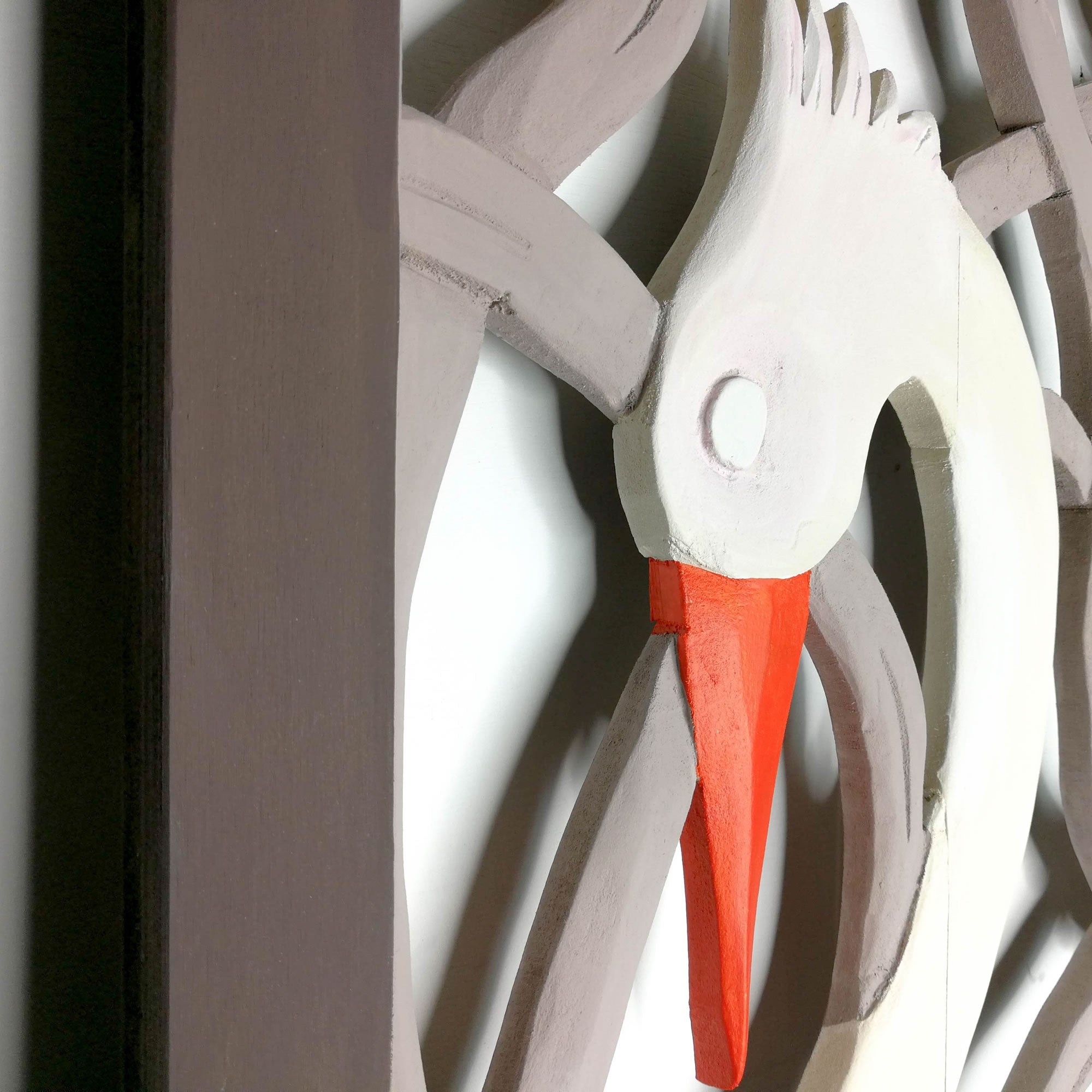 Carved Painted Wooden Wall Art - Large Headboard Decorative Bird Panel