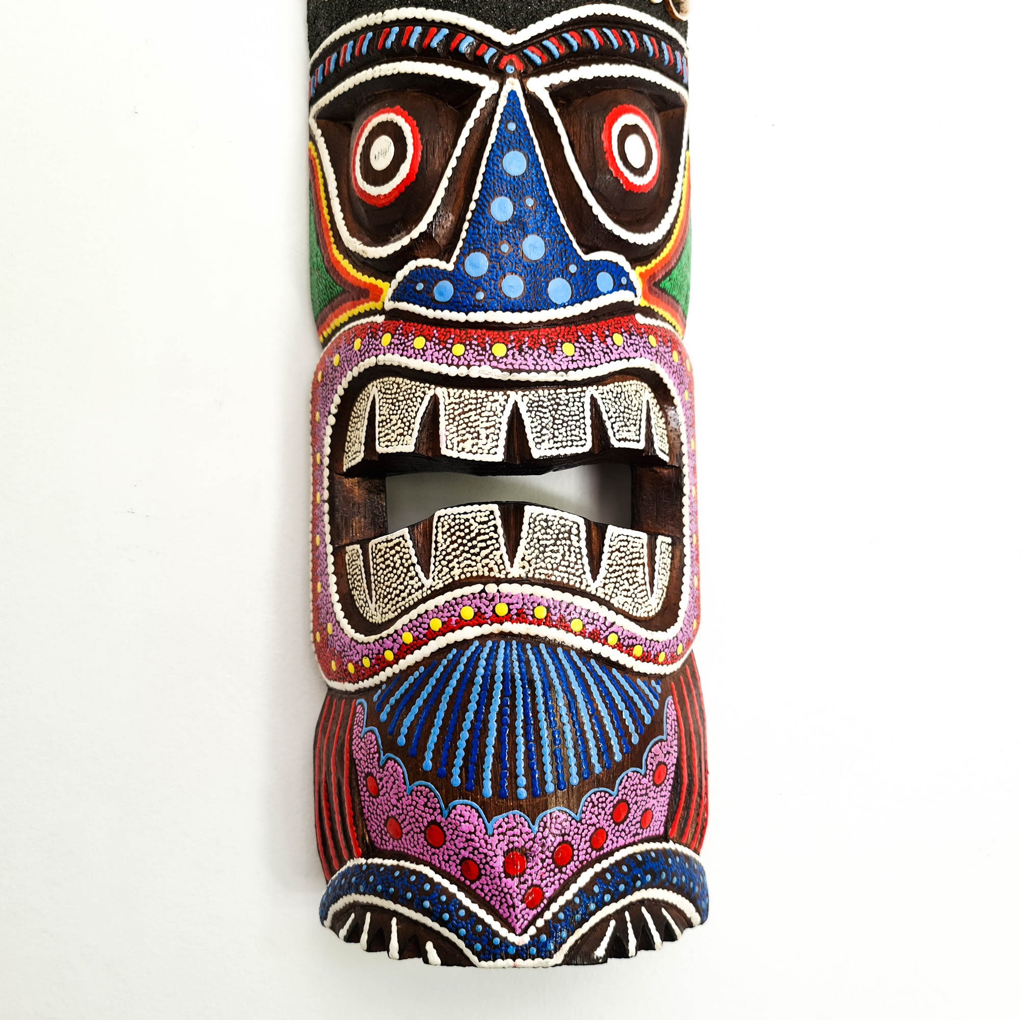 Hawaiian Tiki Mask Wall Hanging - Hand Carved painted wooden Tropical Aboriginal decoration