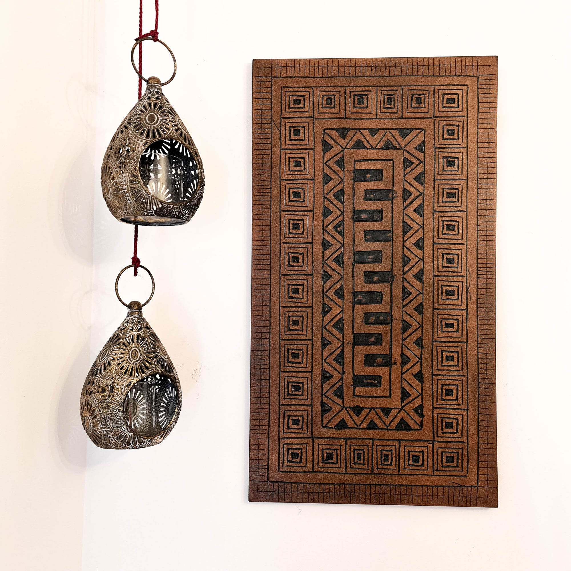 Carved Wooden Wall Art - Decorative Aztec Mexican Geometric Art