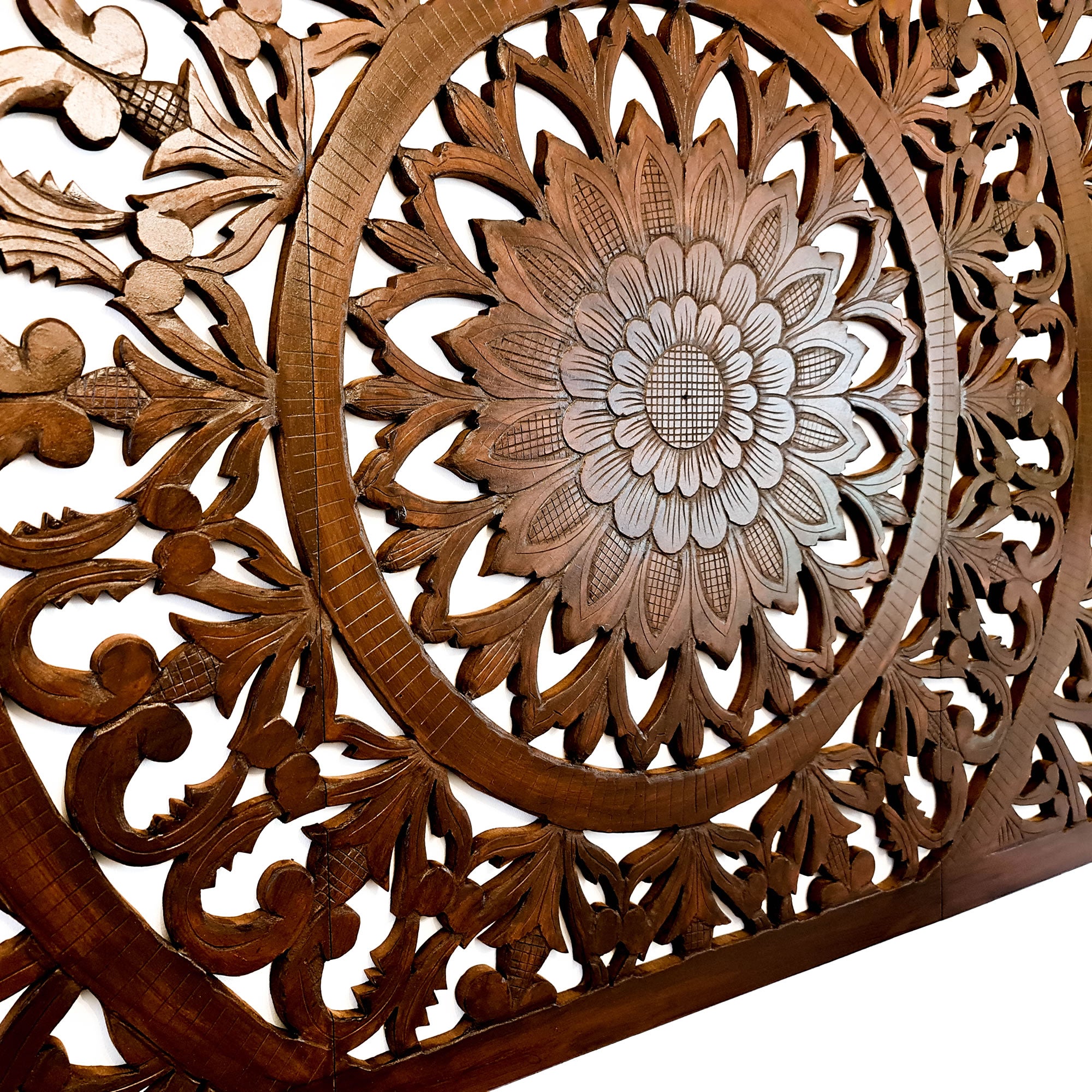 Hand Carved Wooden Decorative Wall Art Large King Headboard Mandala Sculpture