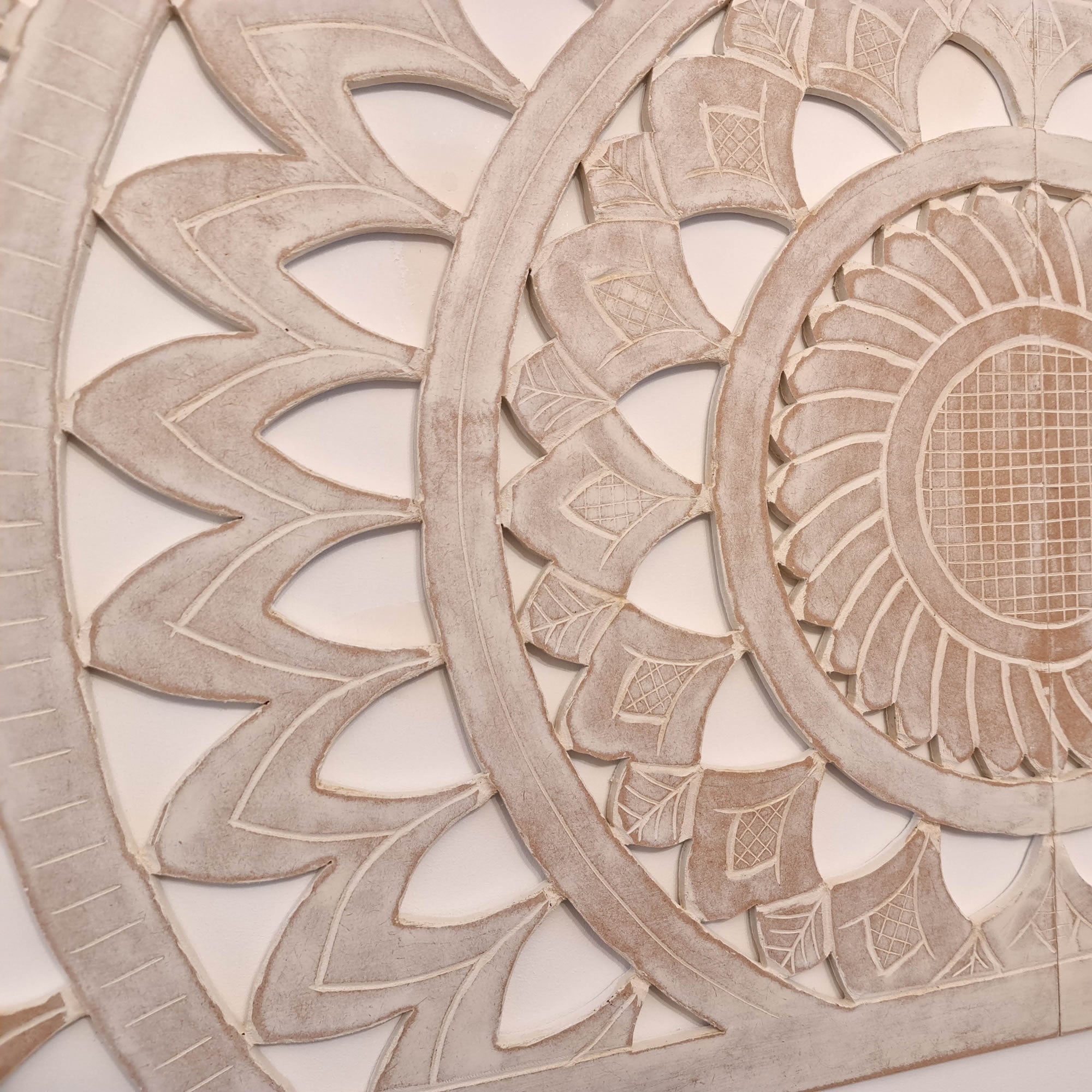 Hand Carved Wooden Wall Art - Long Headboard Decorative Mandala Panel
