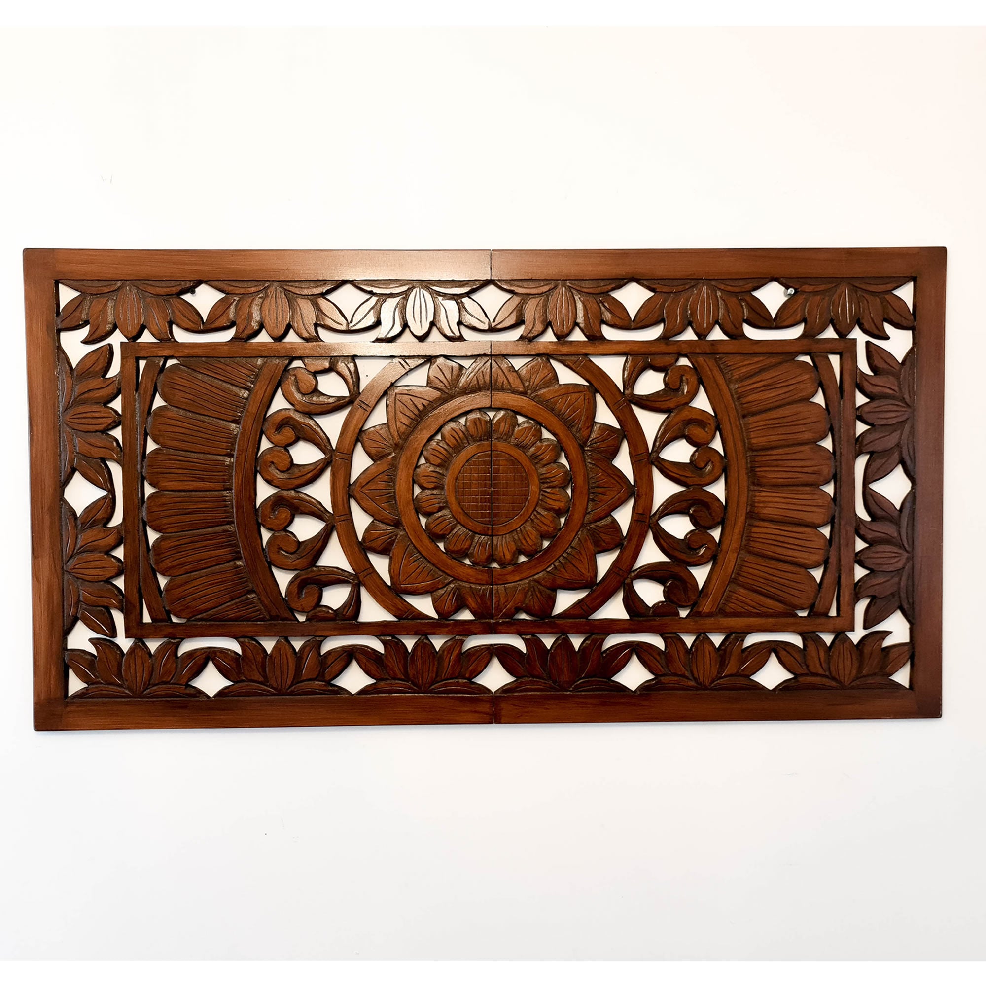 Hand Carved Wooden Wall Art - Decorative Mandala Headboard Panel Easternada