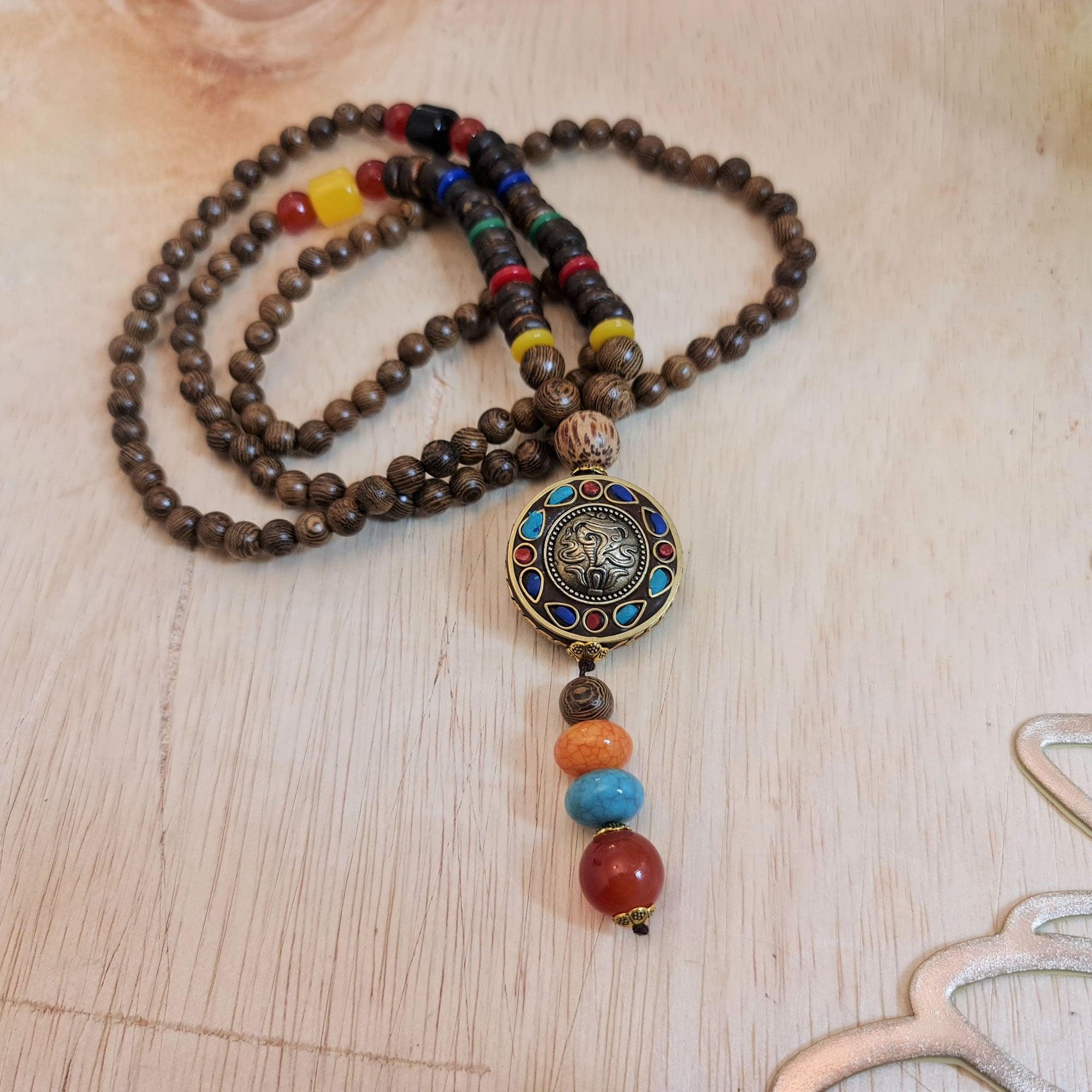 Blessed Tibetan Buddhist Monk Meditation Beads Wooden Necklace Bohemian