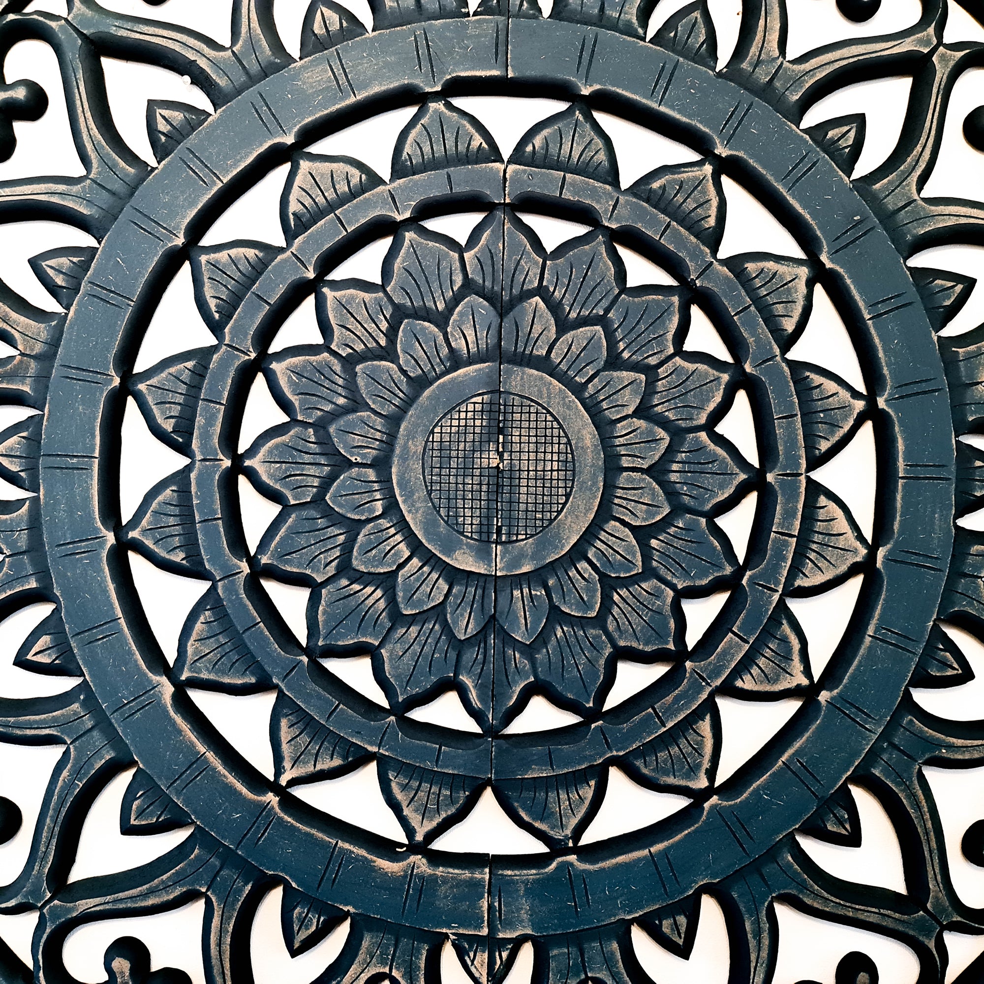 Indigo Blue Mandala | Hand-carved Wooden Decorative Wall Art Sculpture Headboard | Easternada