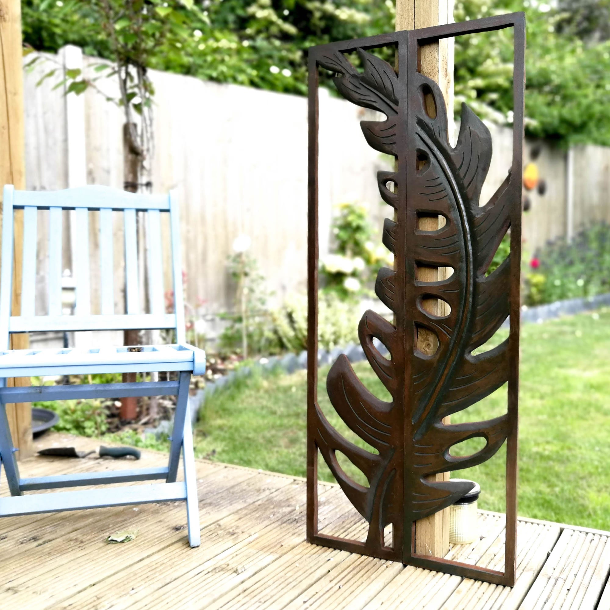 Carved Painted Wooden Wall Art - Large Headboard Decorative Leaf Nature Panel