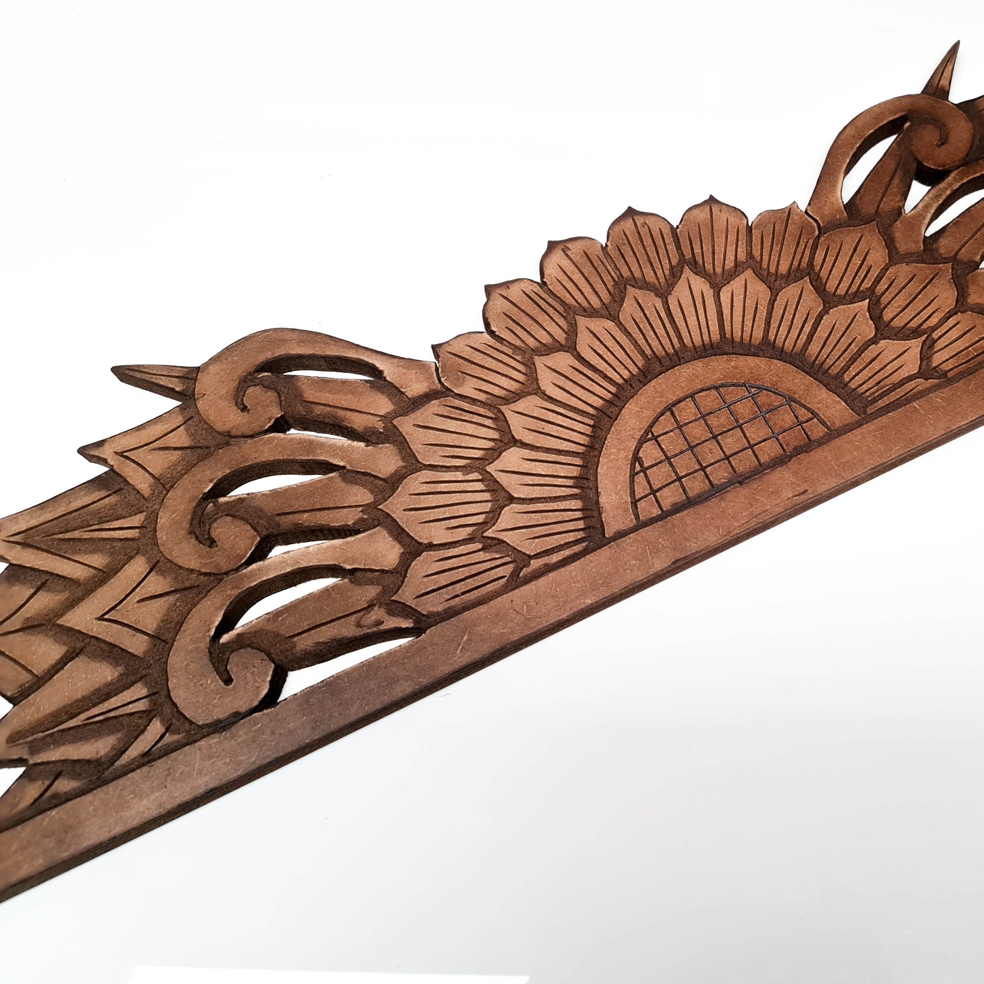 Handmade Carved Wooden Wall Art Rustic Curved Mandala Distressed Antique Brown