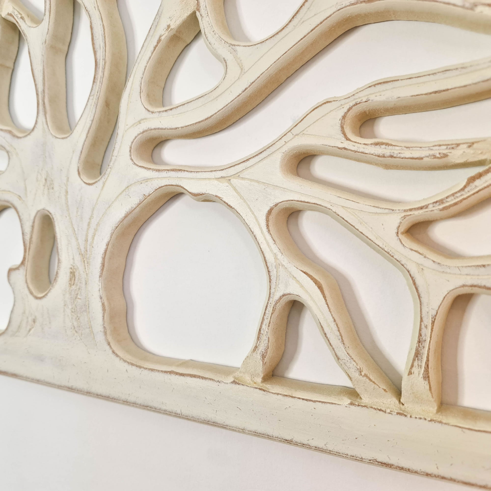 Hand Carved Shabby Chic Wooden Tree of Life Wall Art - Decorative Distressed White