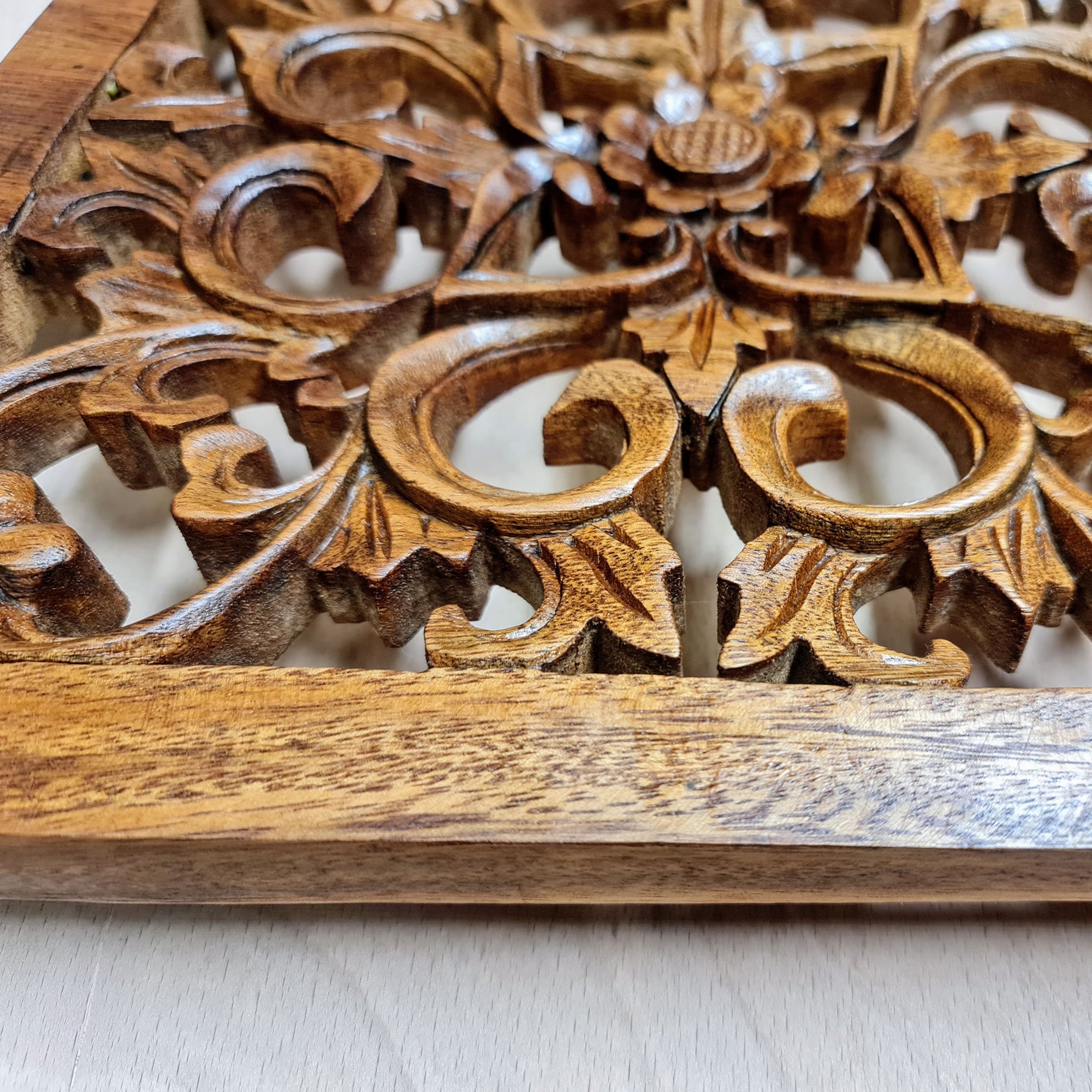 Handmade Carved Wooden Decorative Mandala Wall Art Sculpture Yoga Panel - Easternada