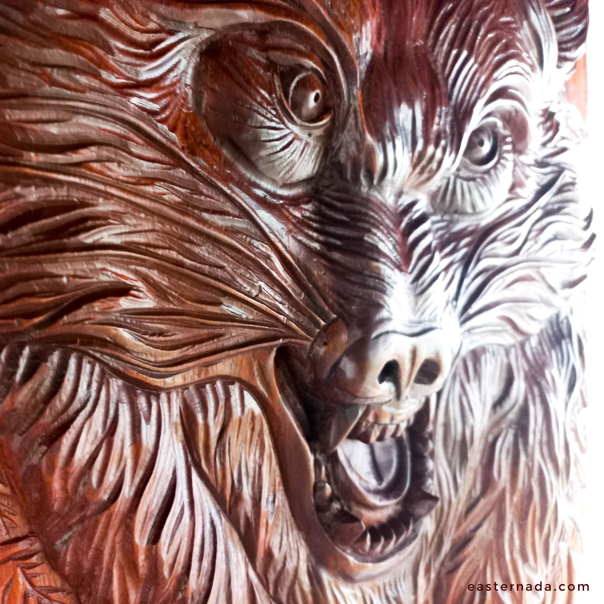 Hand Carved Wolf Decorative Teakwood Sculpture Wall Art