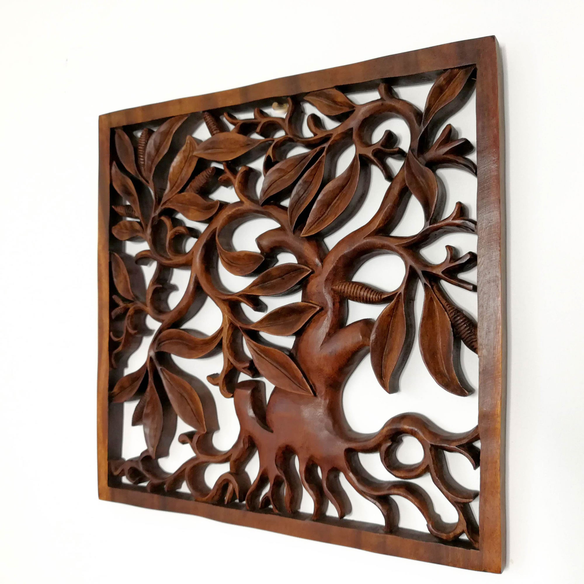 Hand Carved Wooden Decorative Panel Art Sculpture Tree of Fortune