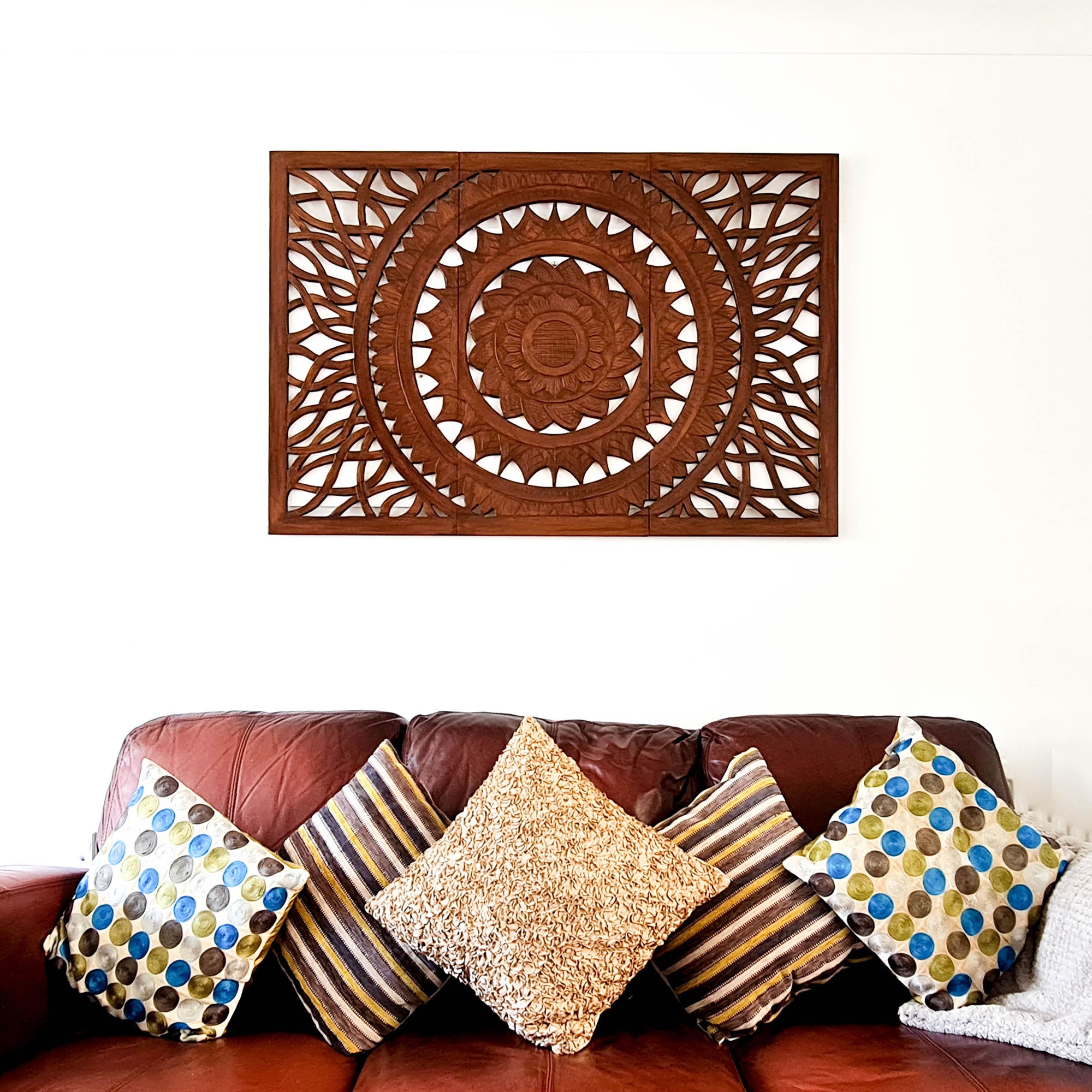 Hand Carved Wooden Decorative Panel Wall Art Large King Queen Bed Headboard Sculpture