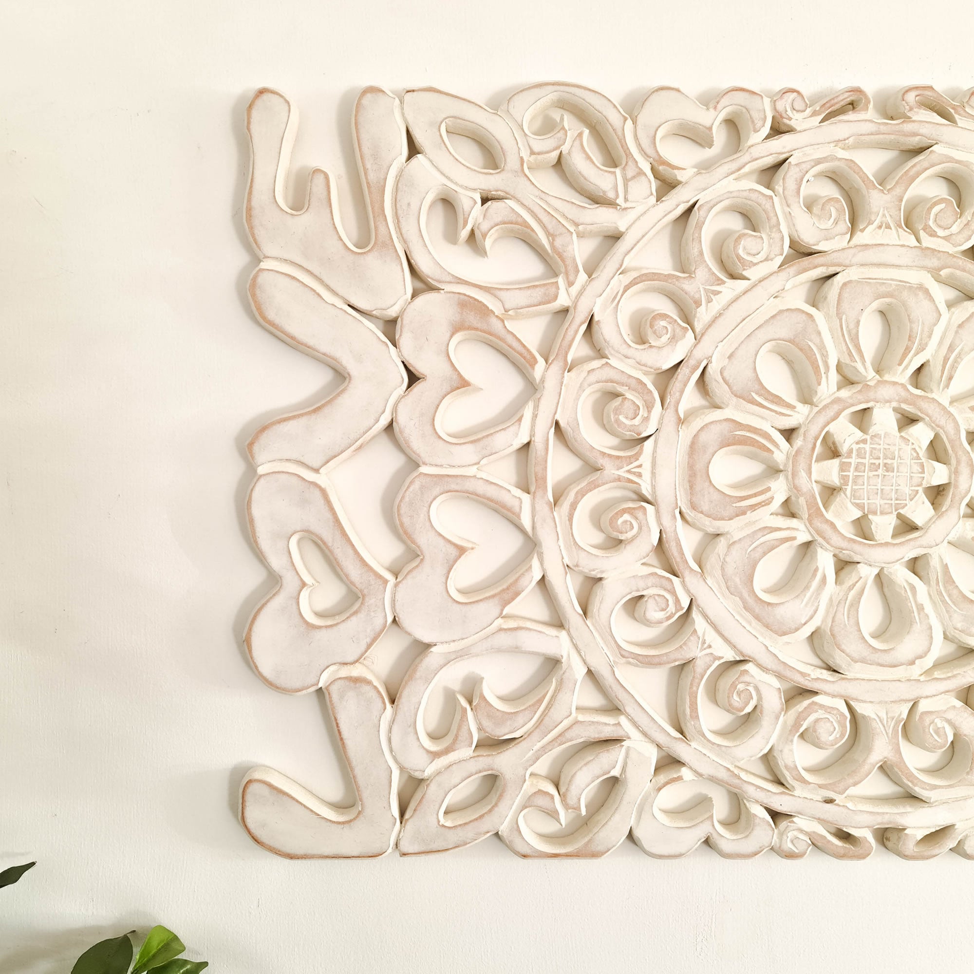 Handmade Carved Wooden Decorative Wall Art Lotus Headboard LOVE - A perfect gift for a loved one