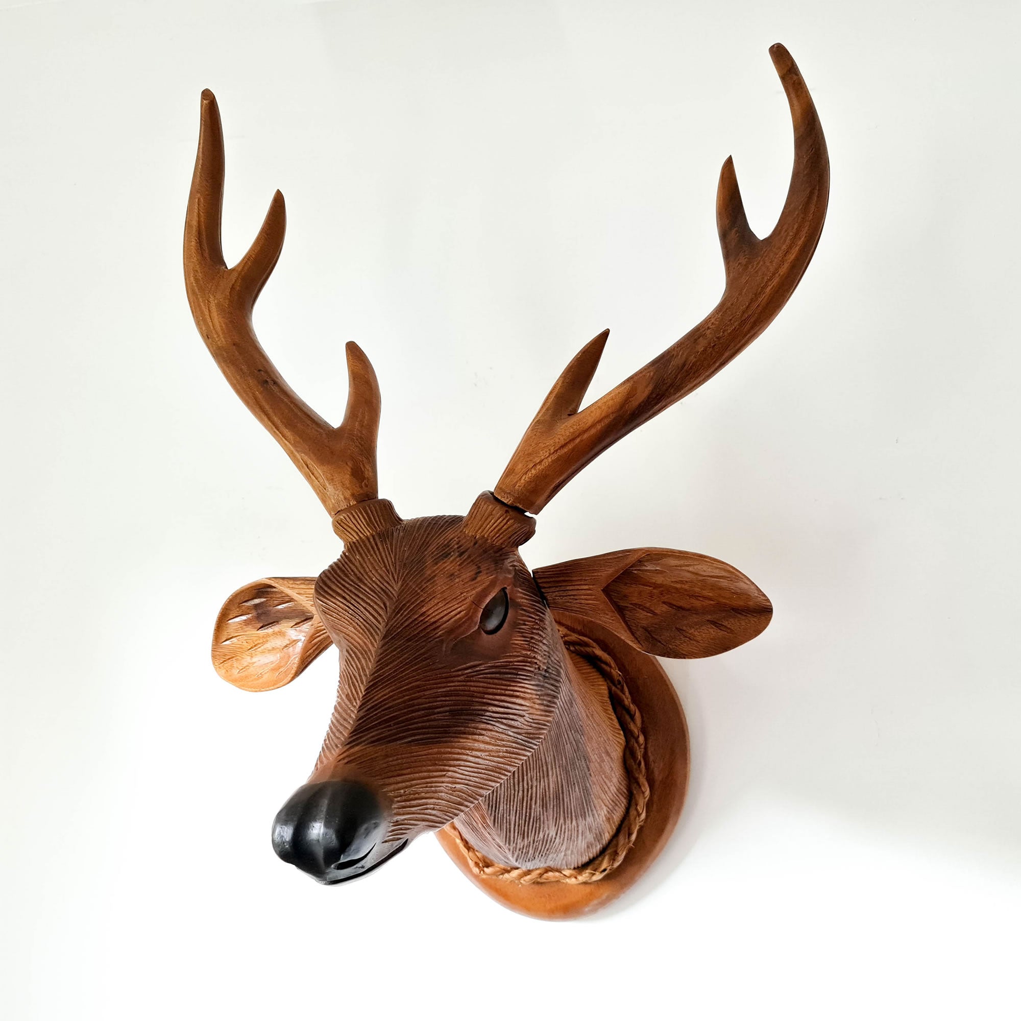 Deer Buck Head - Carved Wooden Decorative Sculpture Art