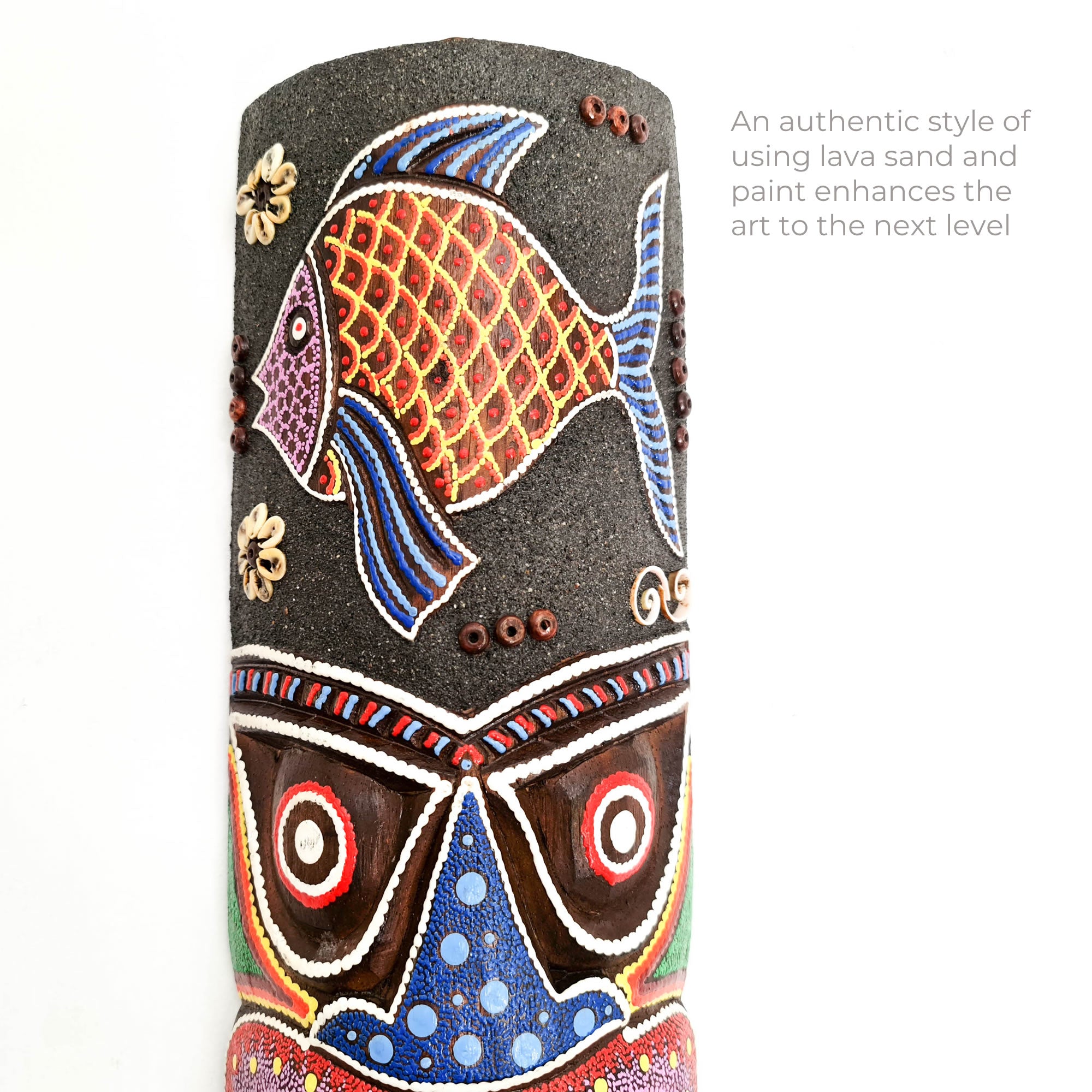 Hawaiian Tiki Mask Wall Hanging - Hand Carved painted wooden Tropical Aboriginal decoration