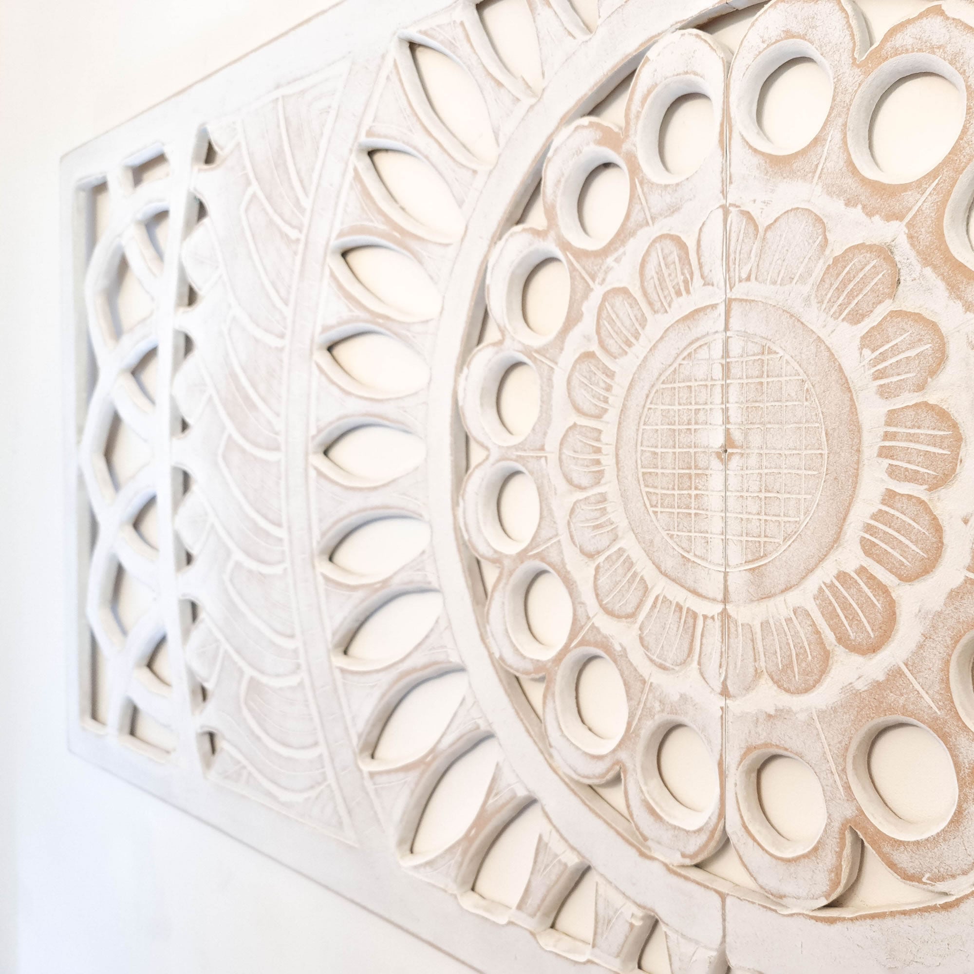 Hand Carved Wooden Wall Art - KING Headboard Decorative Mandala