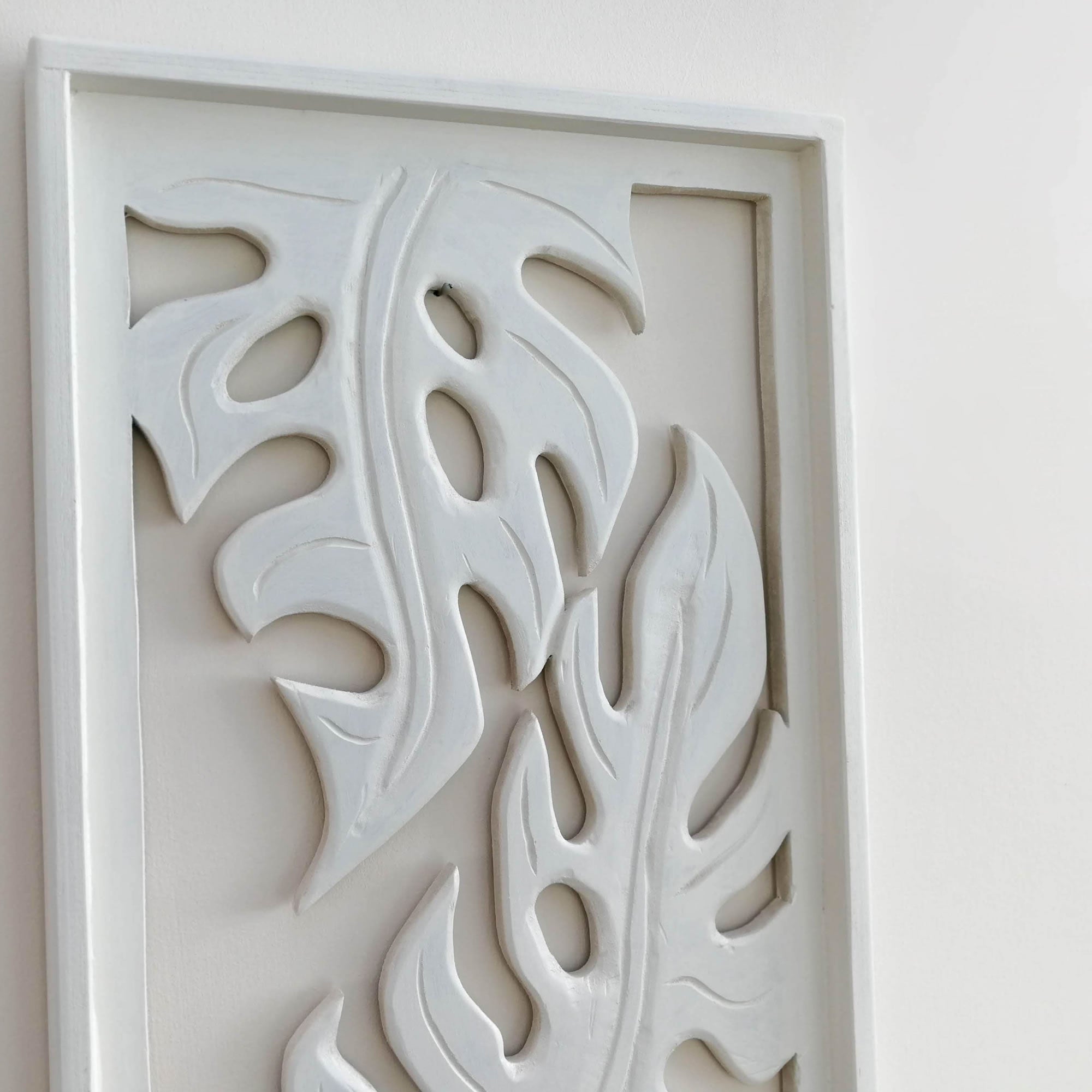 Coming Soon - Carved Wooden Decorative Leaves Panel Art Sculpture White
