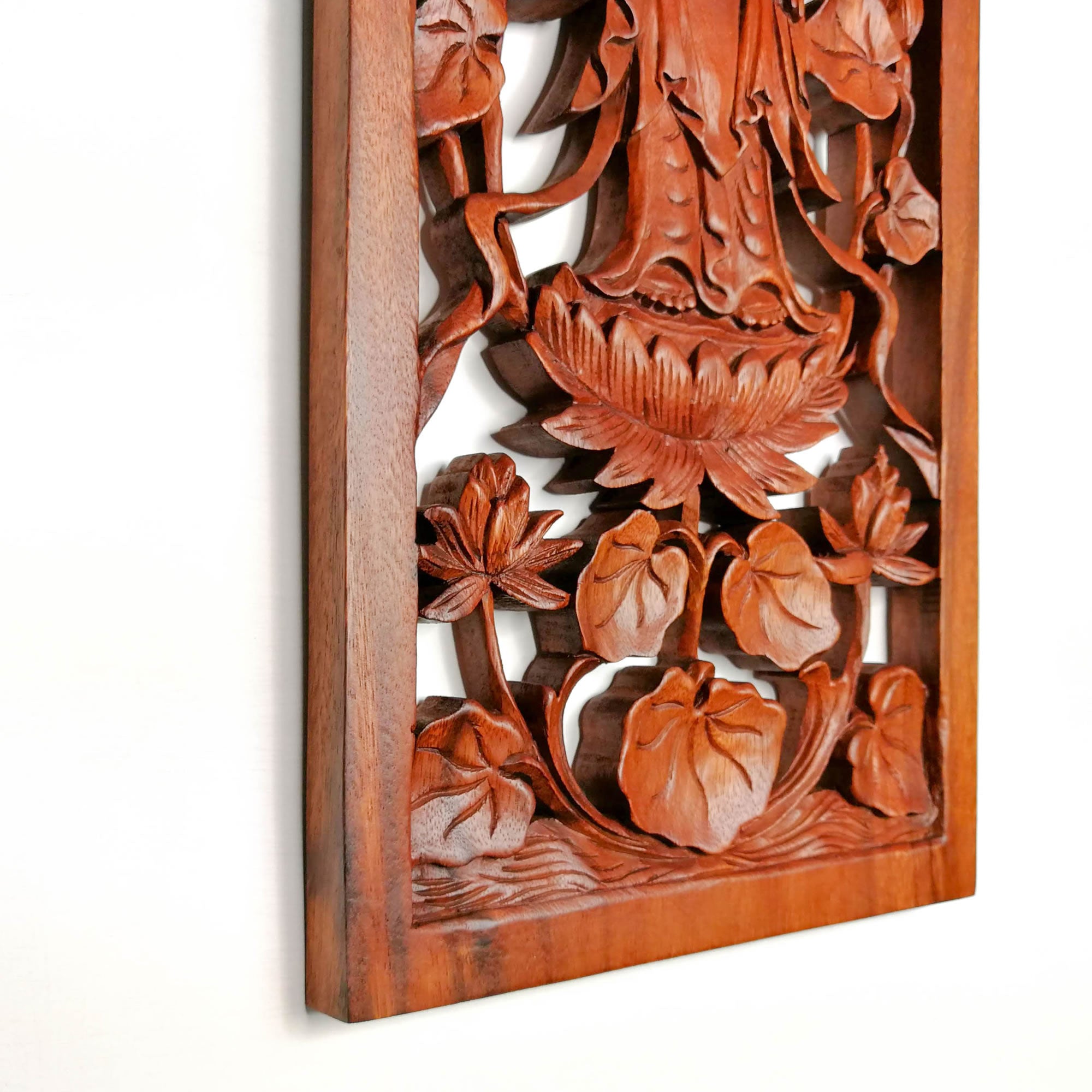 Hand Carved Wooden Wall Art Decorative Standing Buddha Peace Yoga Meditation