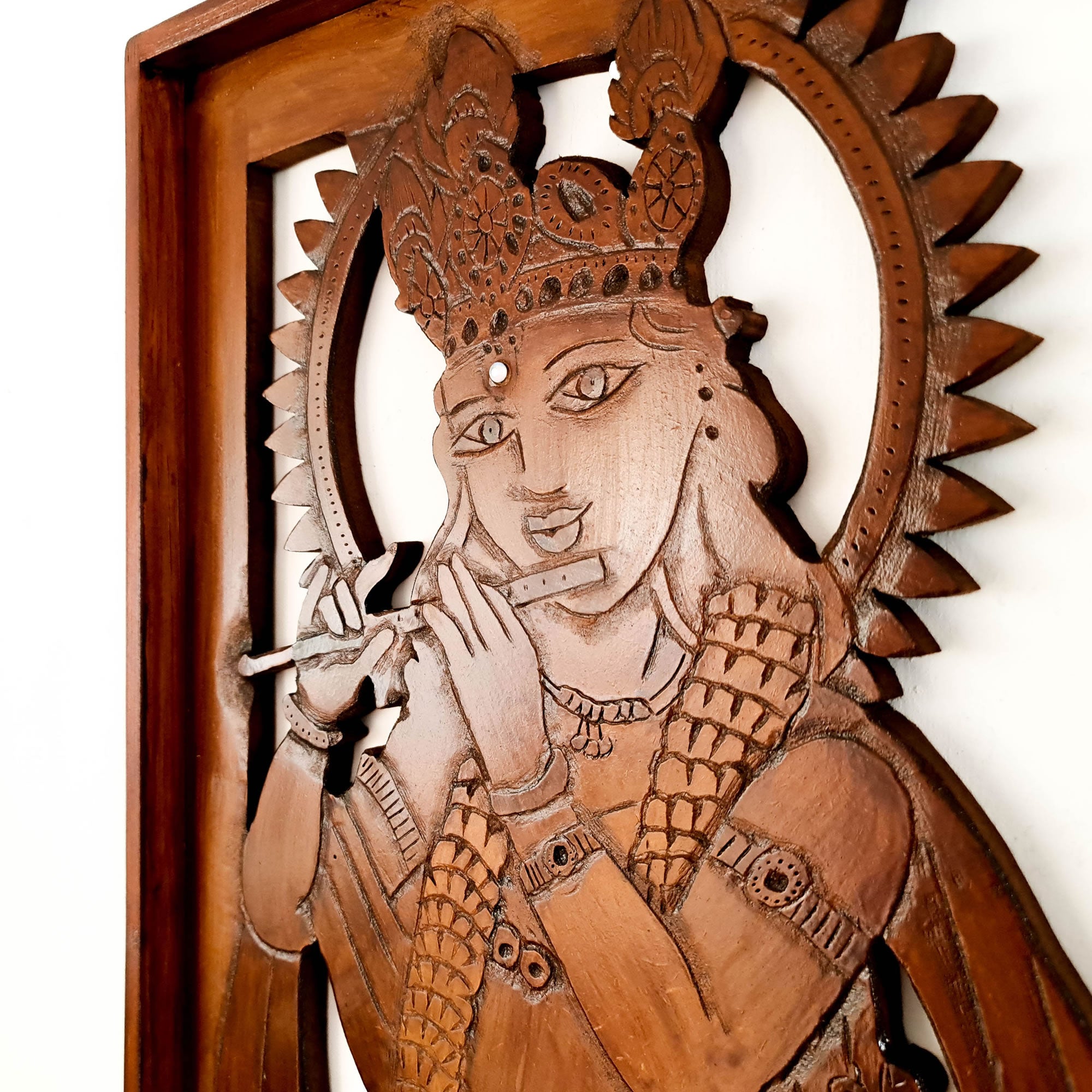 Krishna Hand Carved Wall Art Hindu Mandir Pooja