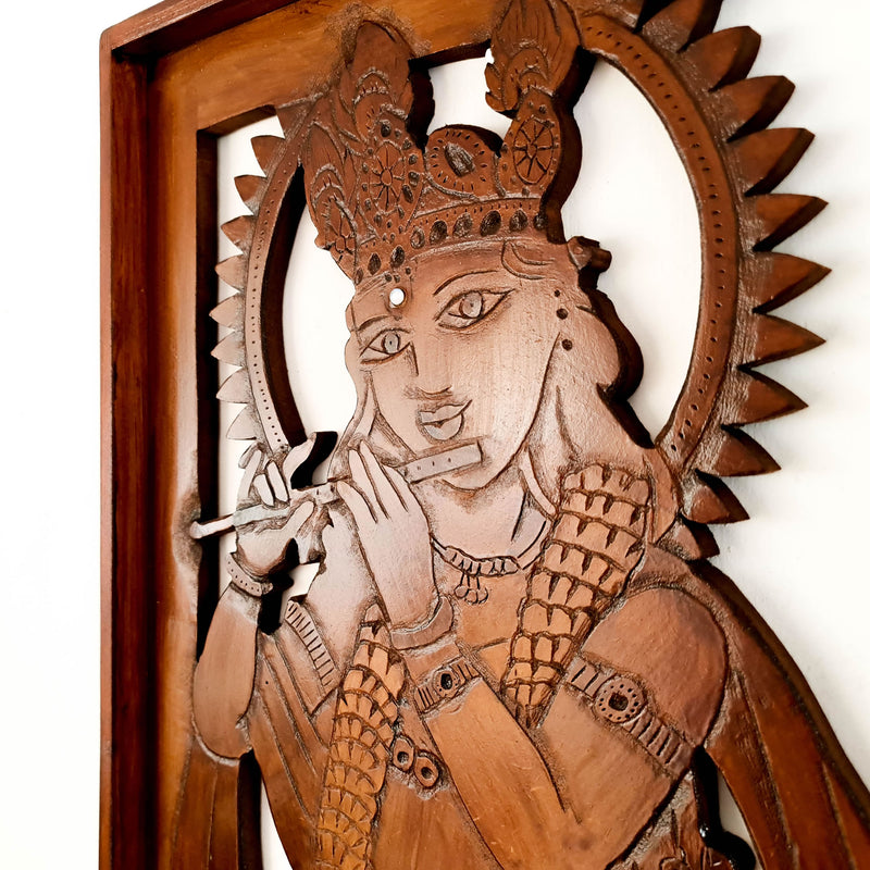 Krishna Hand Carved Wall Art Hindu Mandir Pooja
