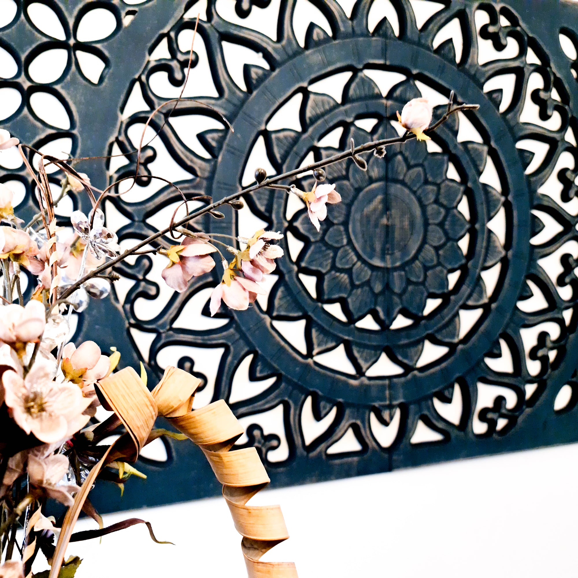 Indigo Blue Mandala | Hand-carved Wooden Decorative Wall Art Sculpture Headboard | Easternada